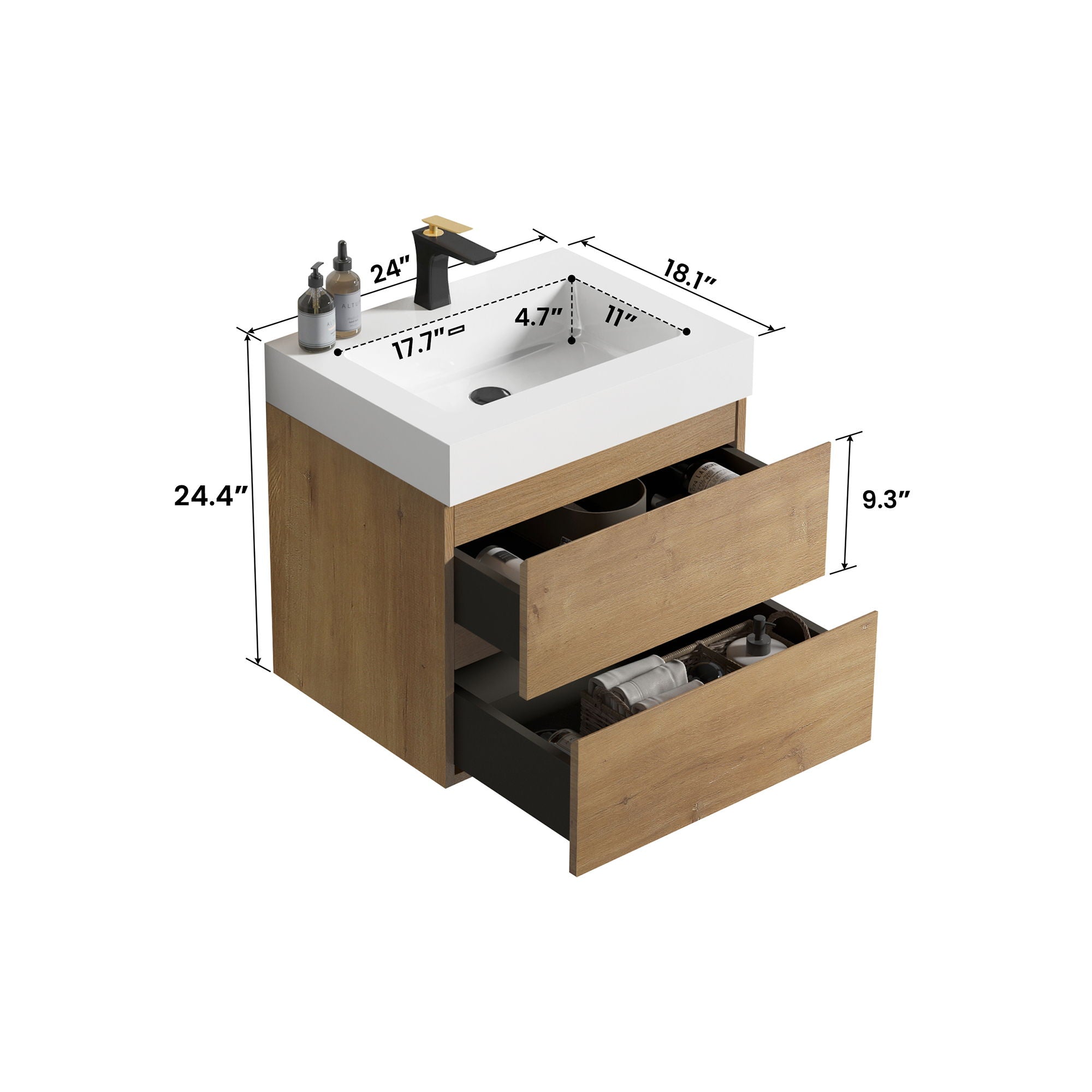 Alice - Bathroom Vanity With Sink, Large Storage, Wall Mounted, Floating
