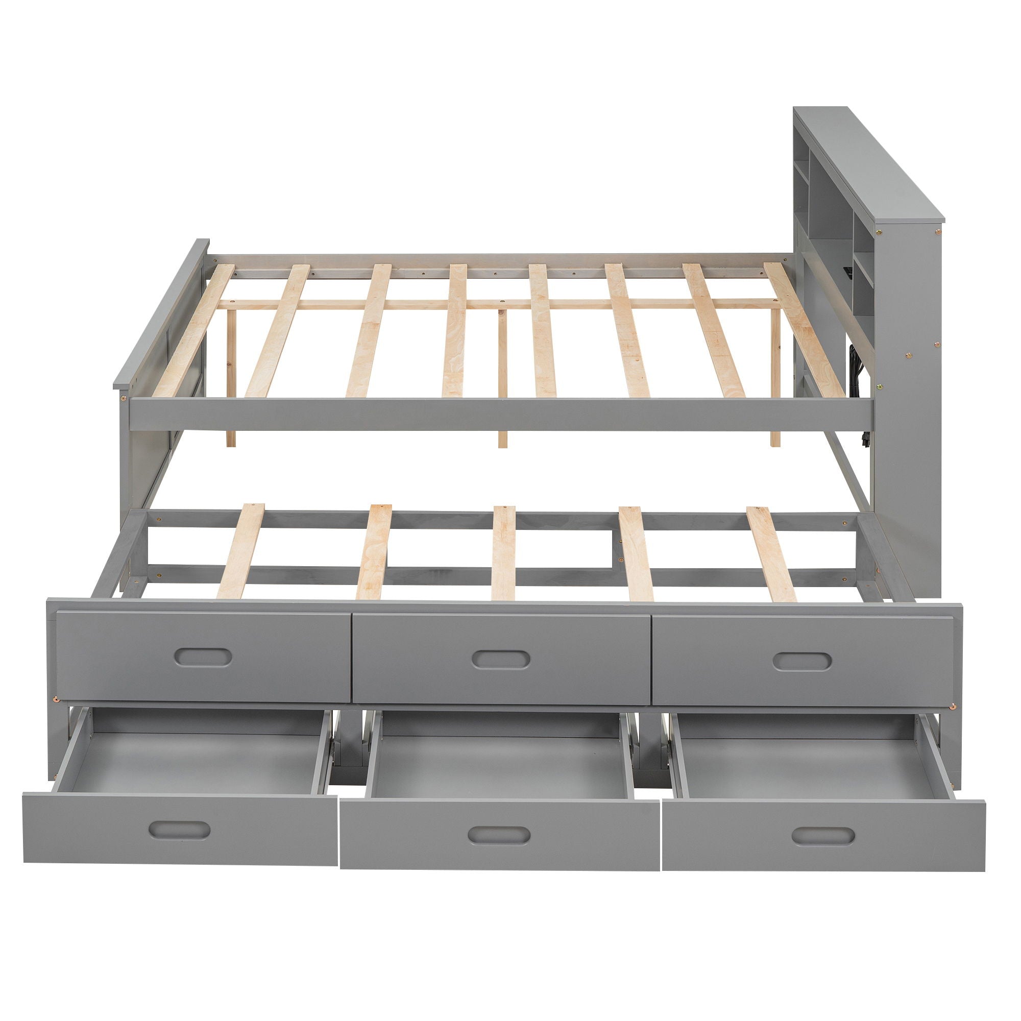 Platform Bed With Storage Headboard, USB, Trundle And 3 Drawers