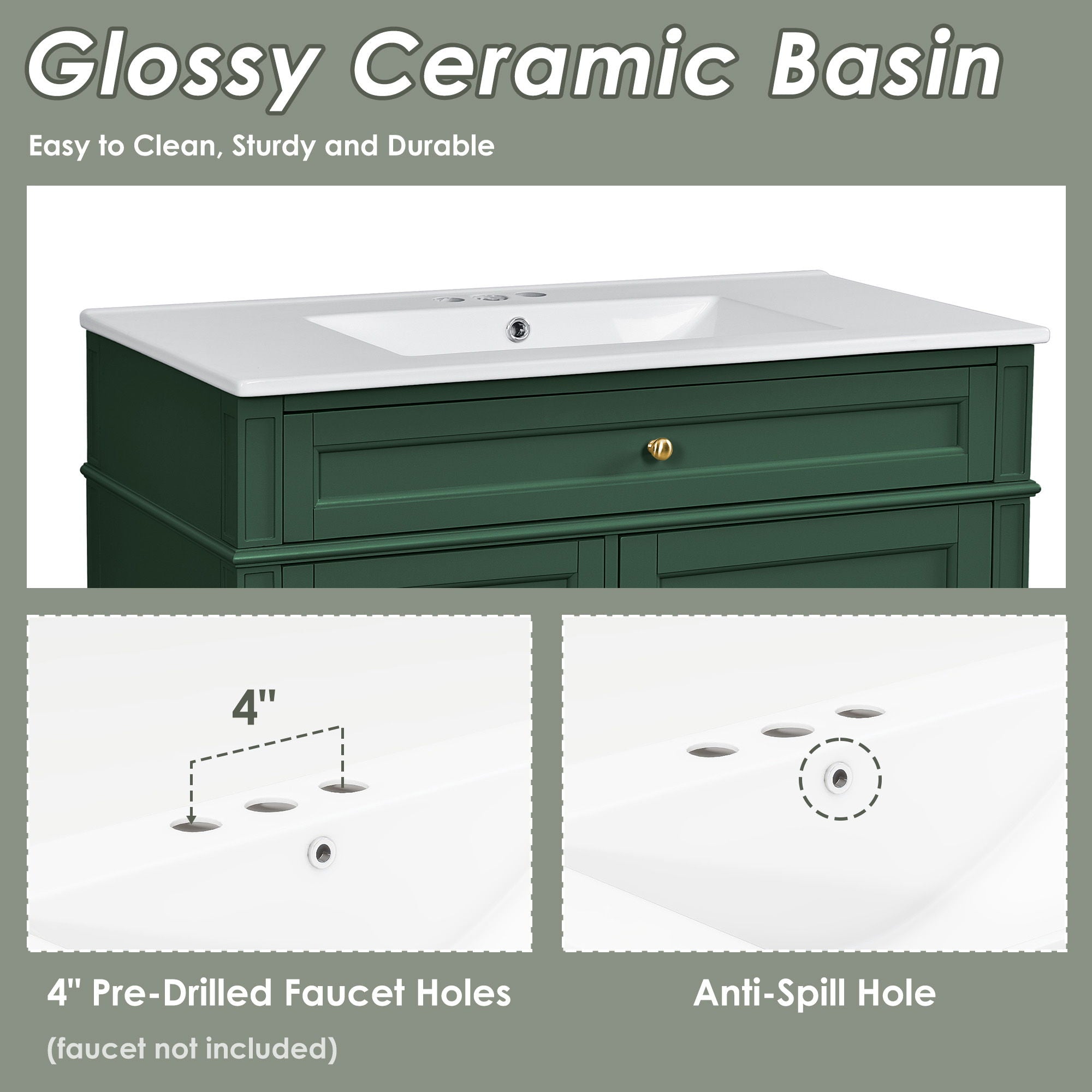 Bathroom Vanity With Top Sink, 2 Drawers And Tip Out Drawer