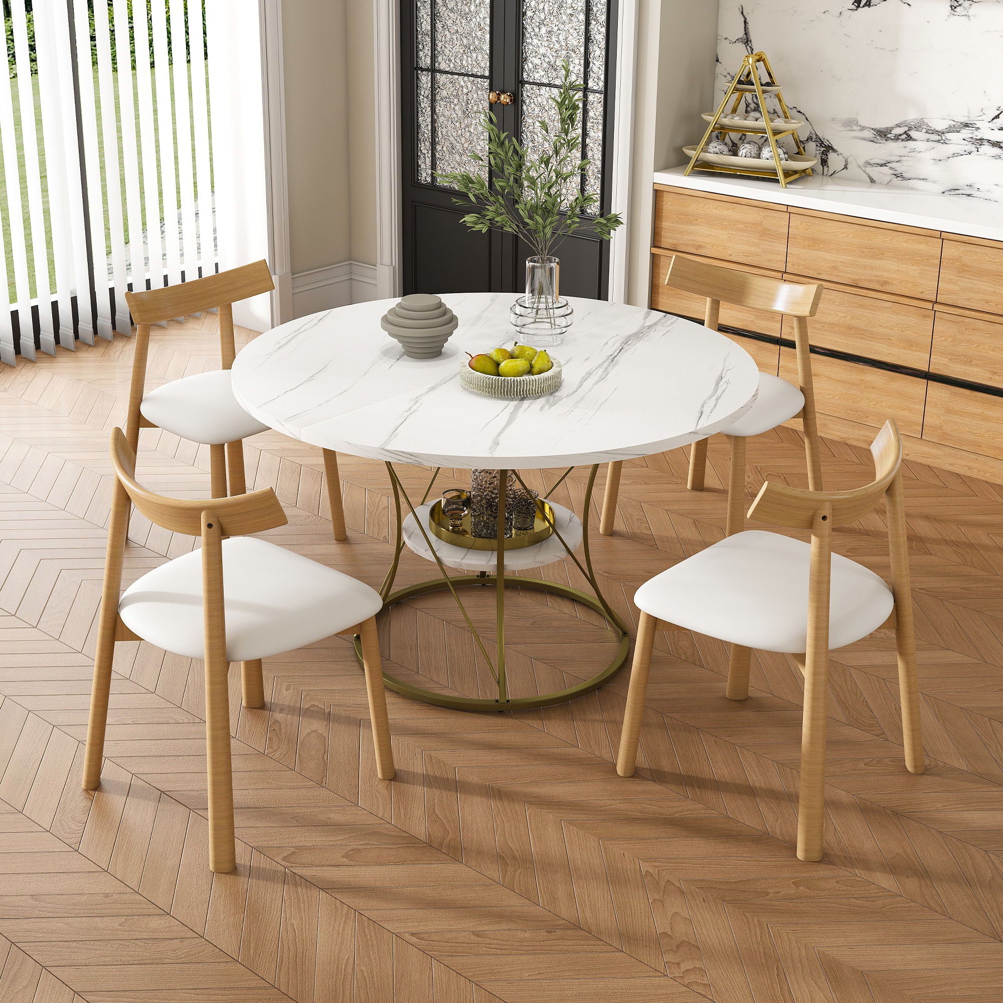 Round Extendable Dining Table Set With Chairs
