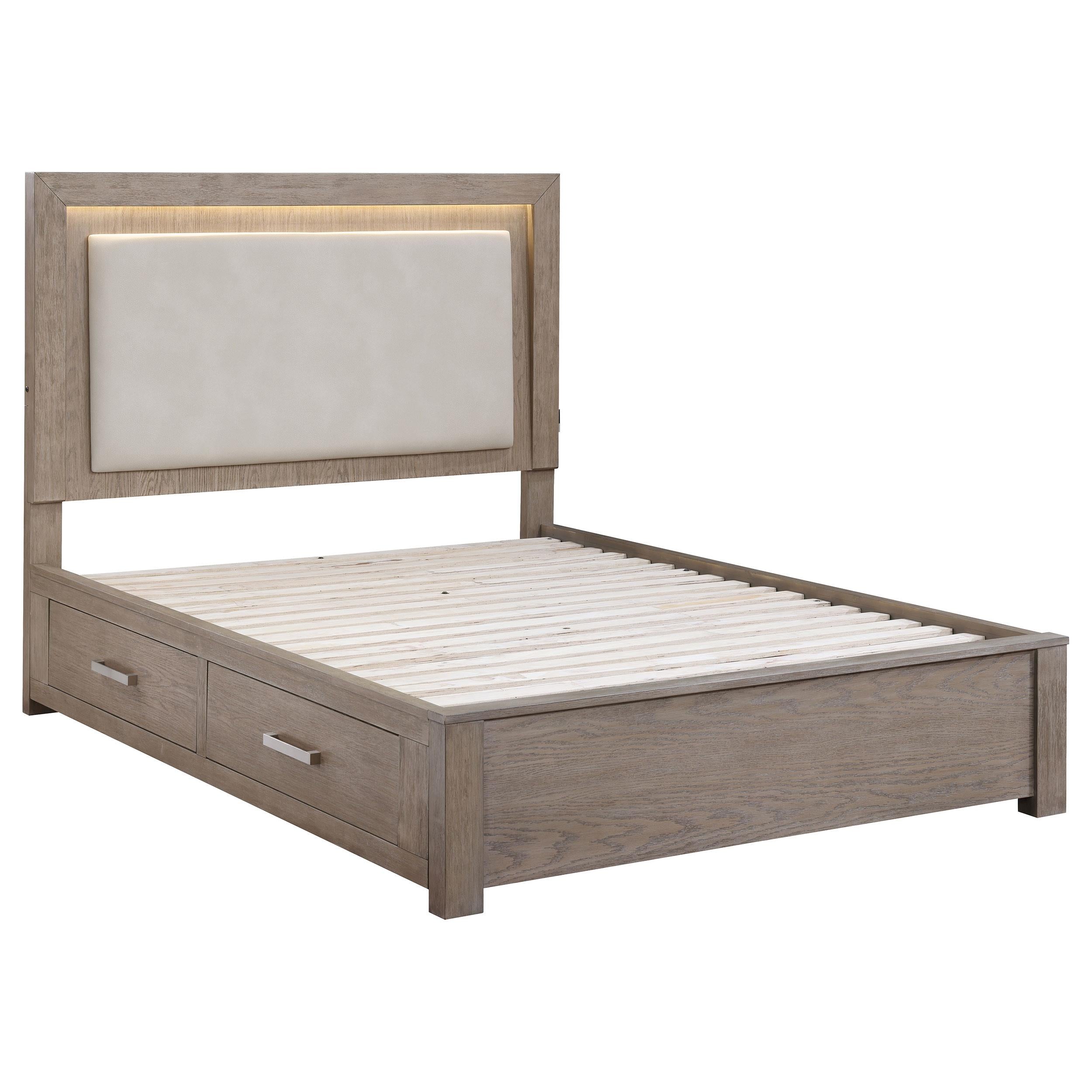 Coaster Furniture Kenora 224850KE 56-inch Eastern King LED Storage Bed - Barley Brown IMAGE 1