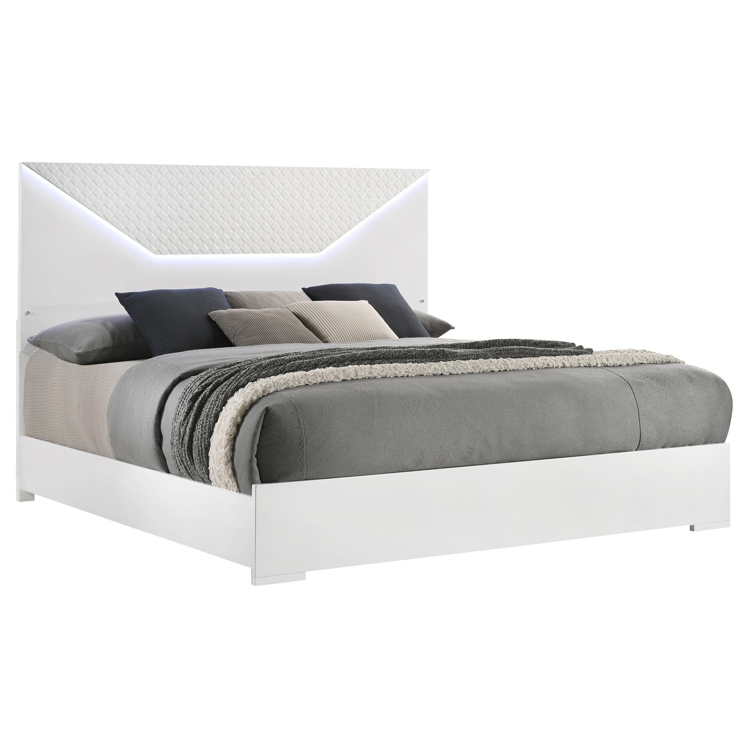 Coaster Furniture Ives 224941Q Queen Panel Bed LED Headboard - White High Gloss IMAGE 2