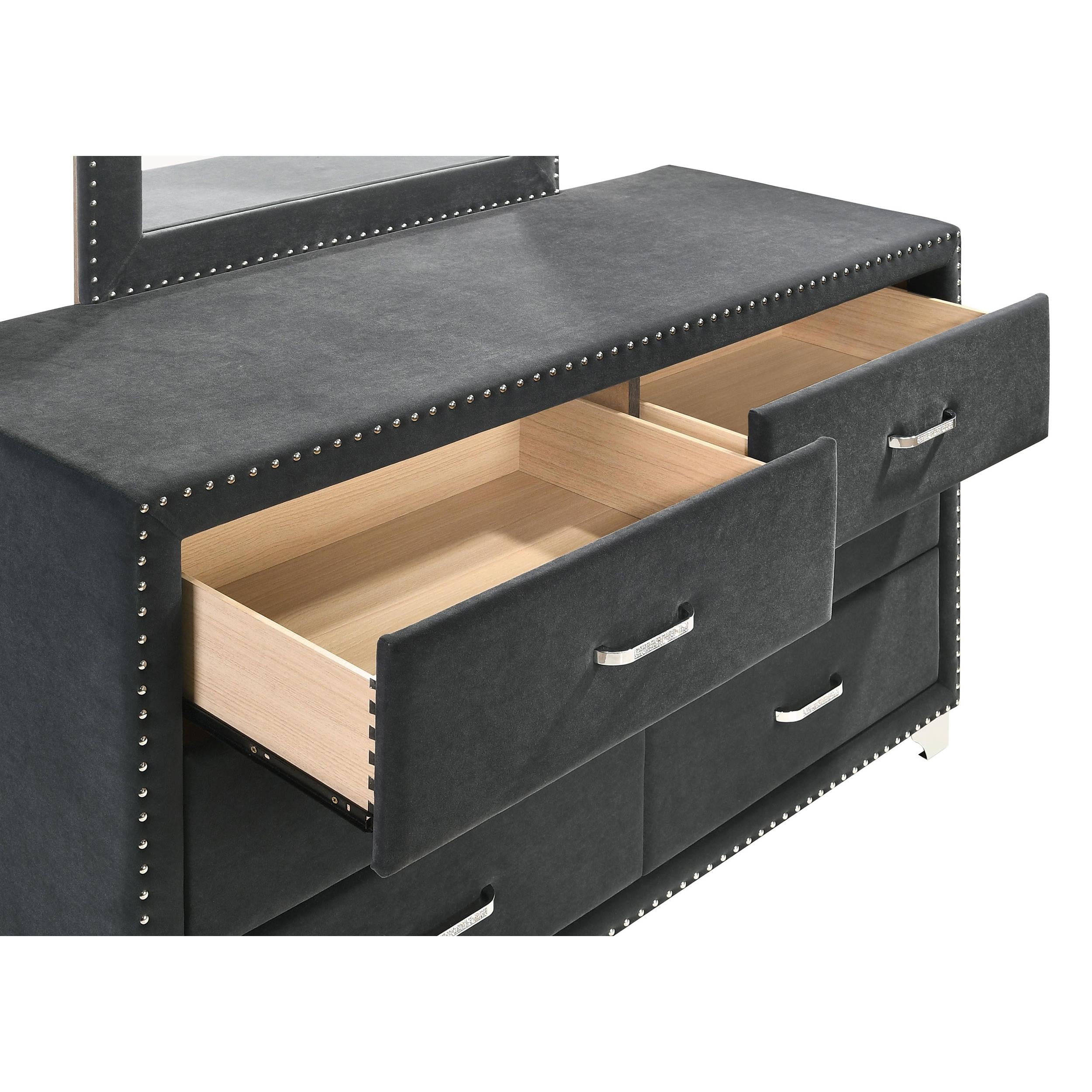 Coaster Furniture Melody 223383M 6-Drawer Upholstered Dresser with Mirror - Grey IMAGE 4