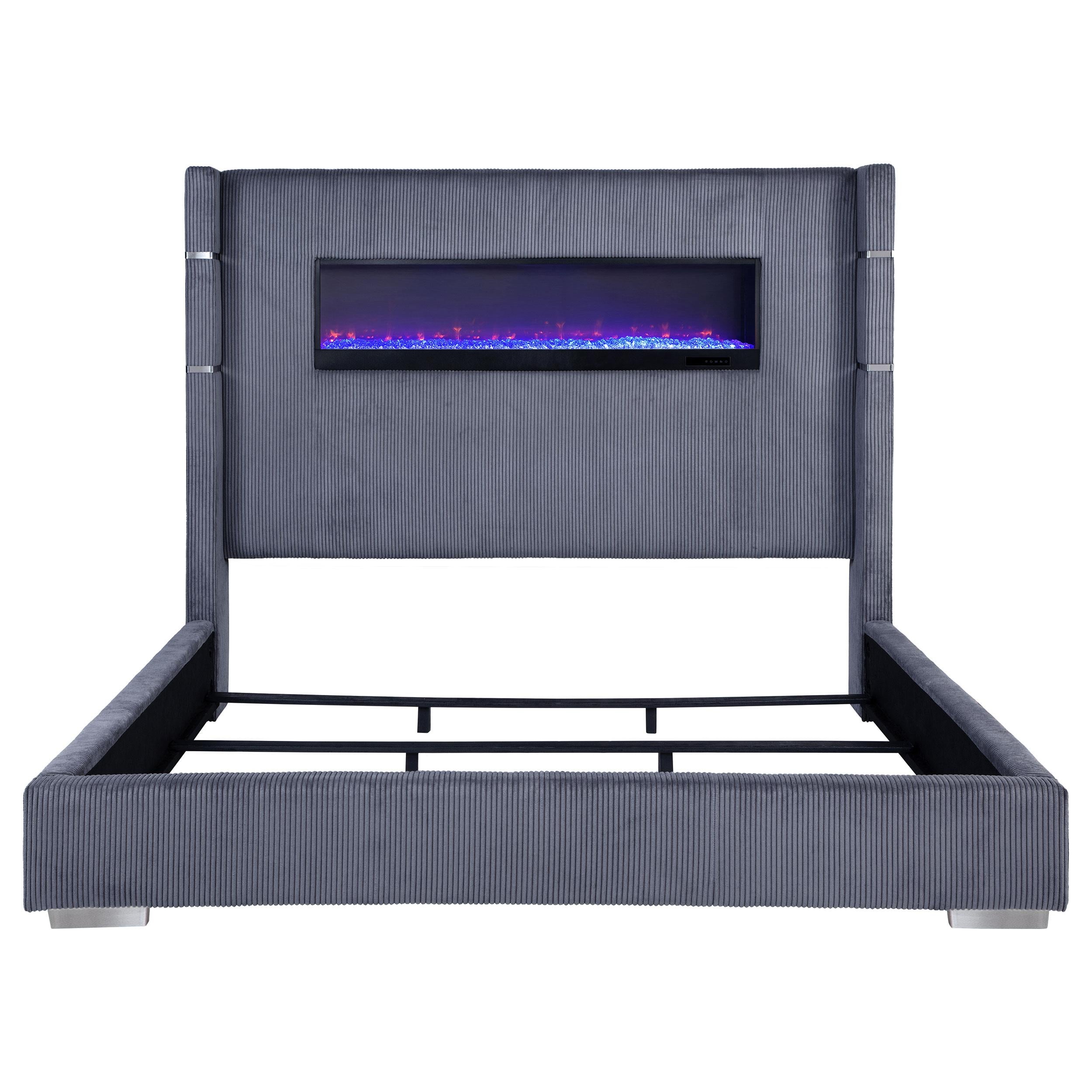 Coaster Furniture Tisdall 306030KE Upholstered Eastern King Flame Visualizer Bed - Grey IMAGE 3