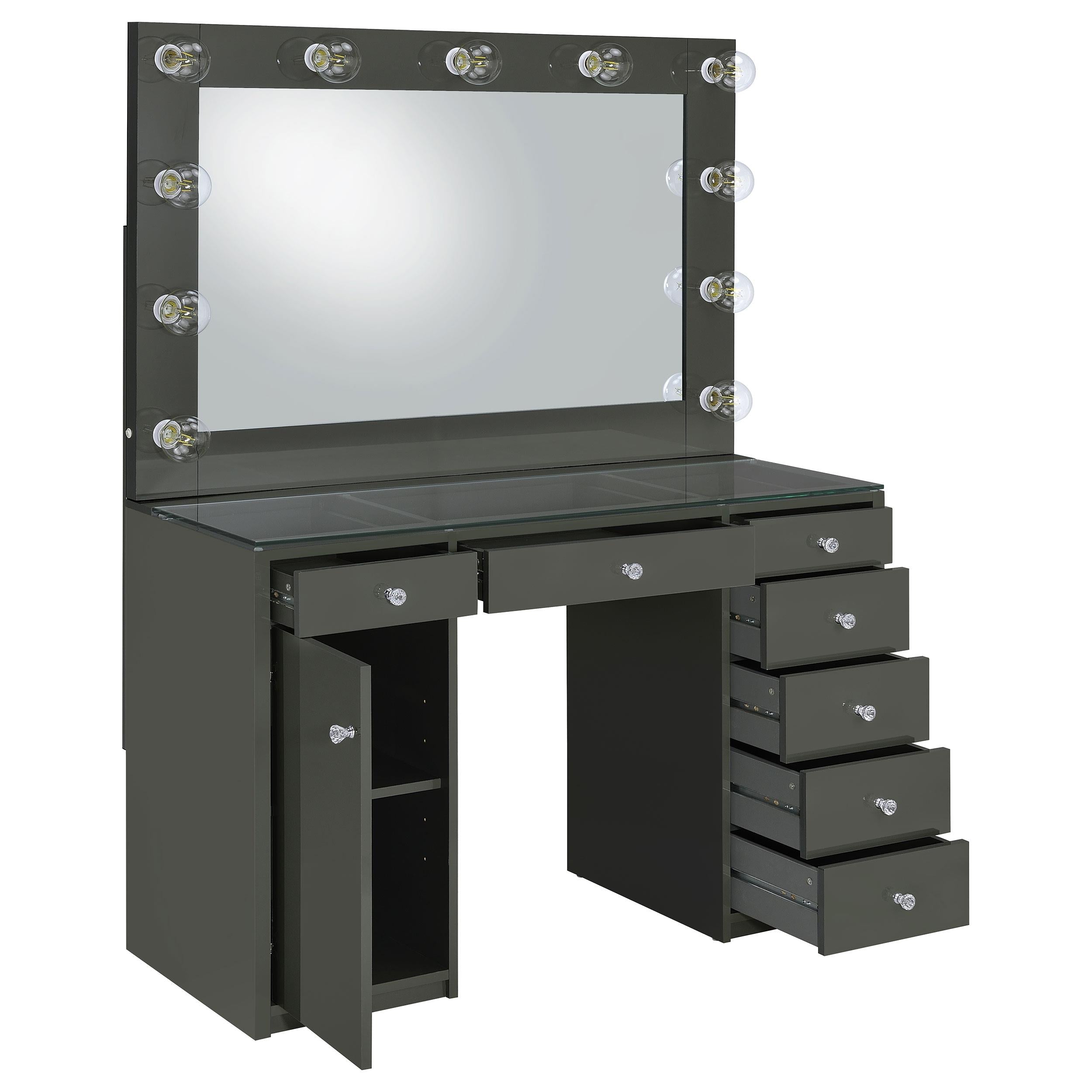 Coaster Furniture Acena 931145 7-Drawer Vanity Set with Lighting - Grey High Gloss IMAGE 2