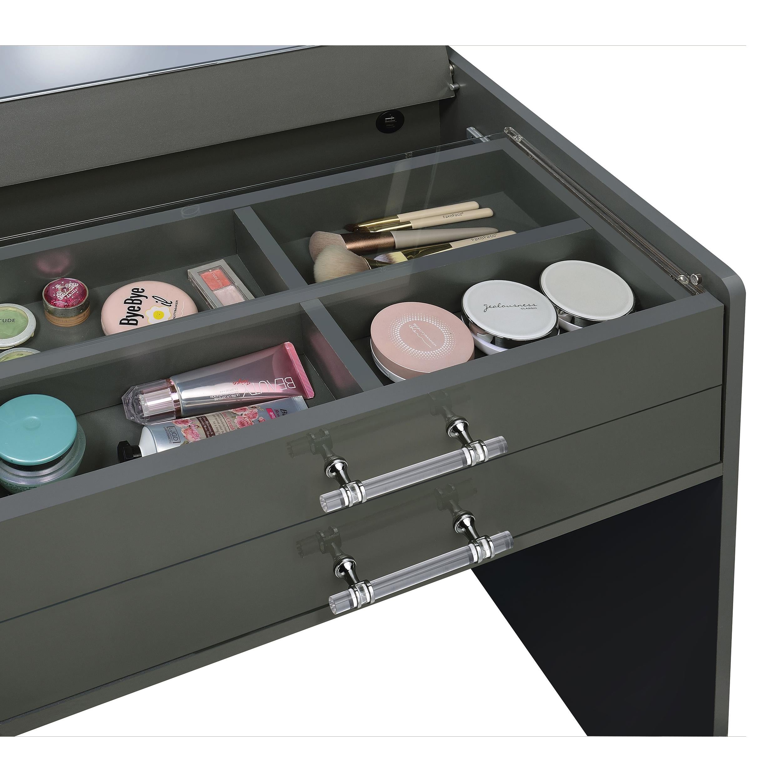 Coaster Furniture Danbury 930210 3-Drawer Makeup Vanity & Stool - Set Grey High Gloss IMAGE 18
