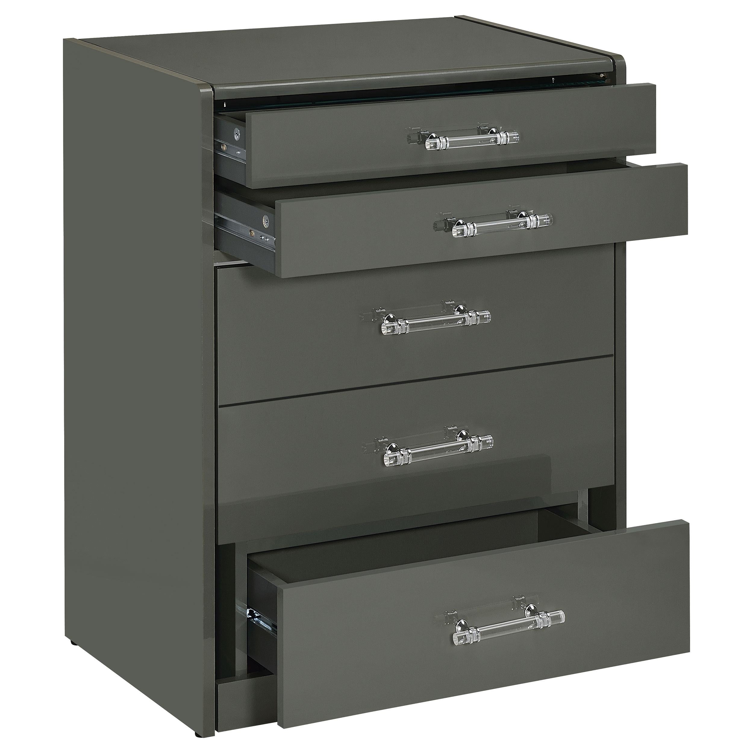 Coaster Furniture Danbury 930210 3-Drawer Makeup Vanity & Stool - Set Grey High Gloss IMAGE 2