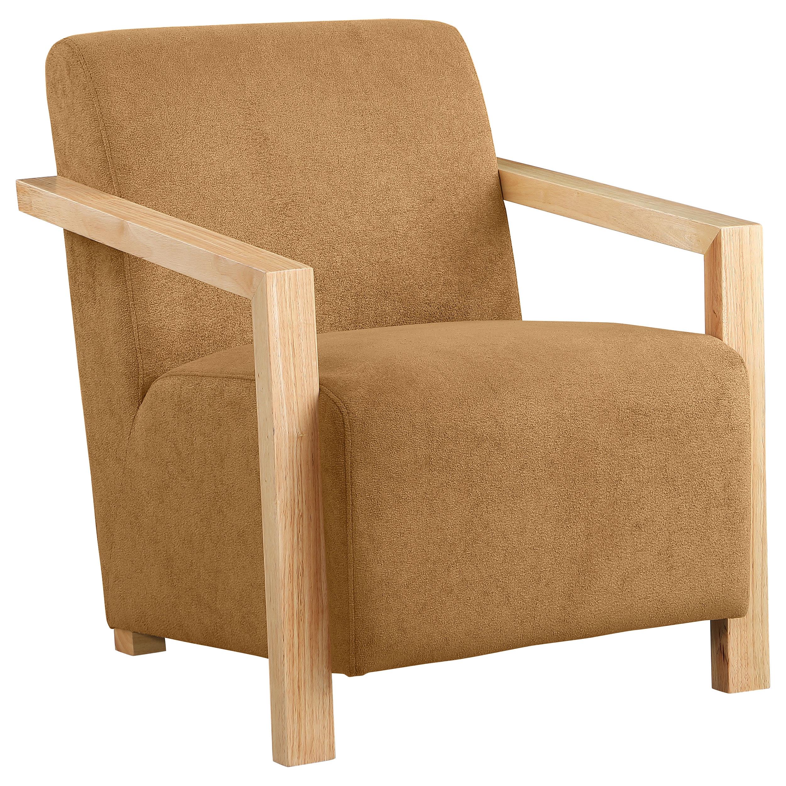 Coaster Furniture Diego 902268 Upholstered Accent Arm Chair with Wood Arms - Honey IMAGE 1