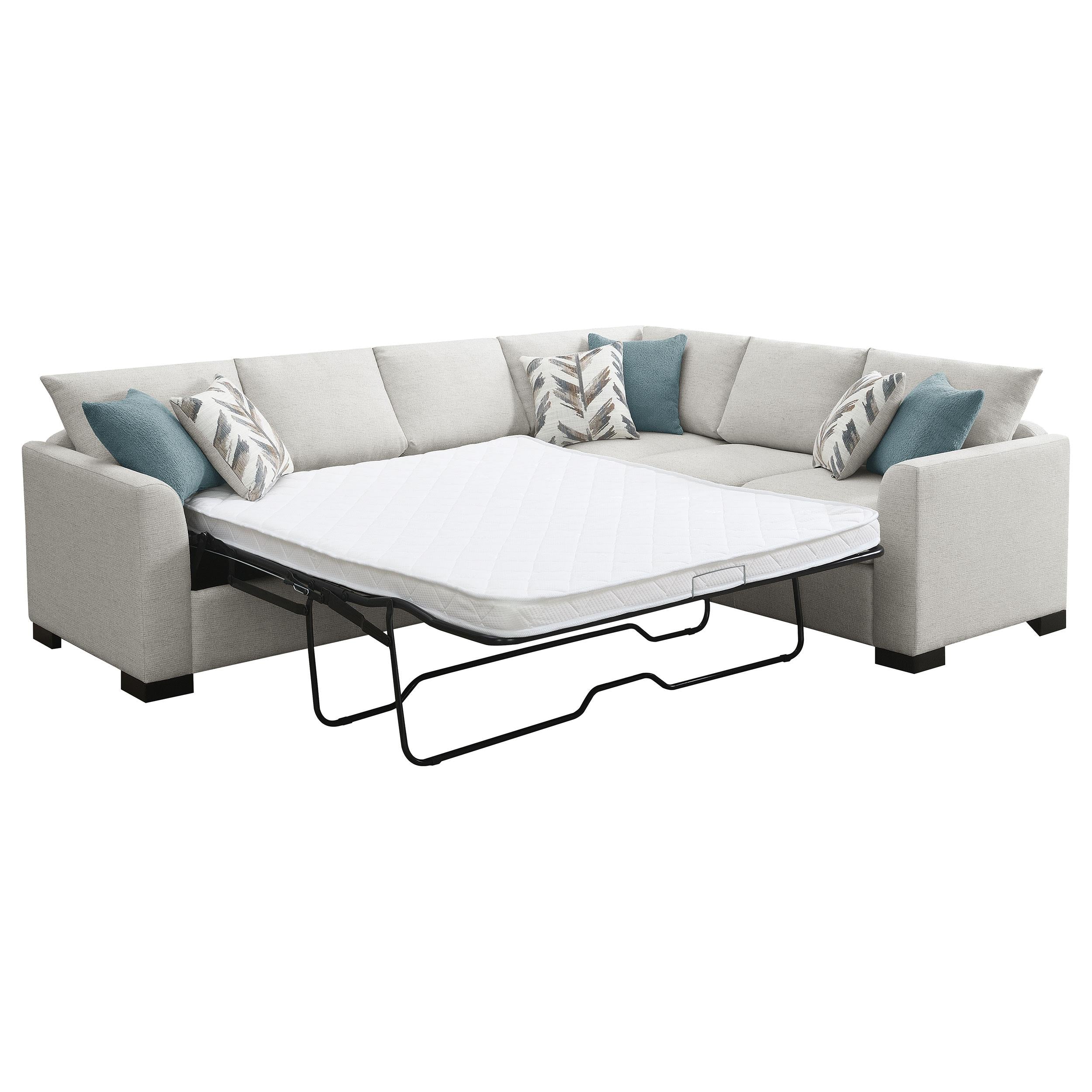 Coaster Furniture Ashford 500818 Chenille Upholstered Sleeper Sectional Sofa - Greige IMAGE 2