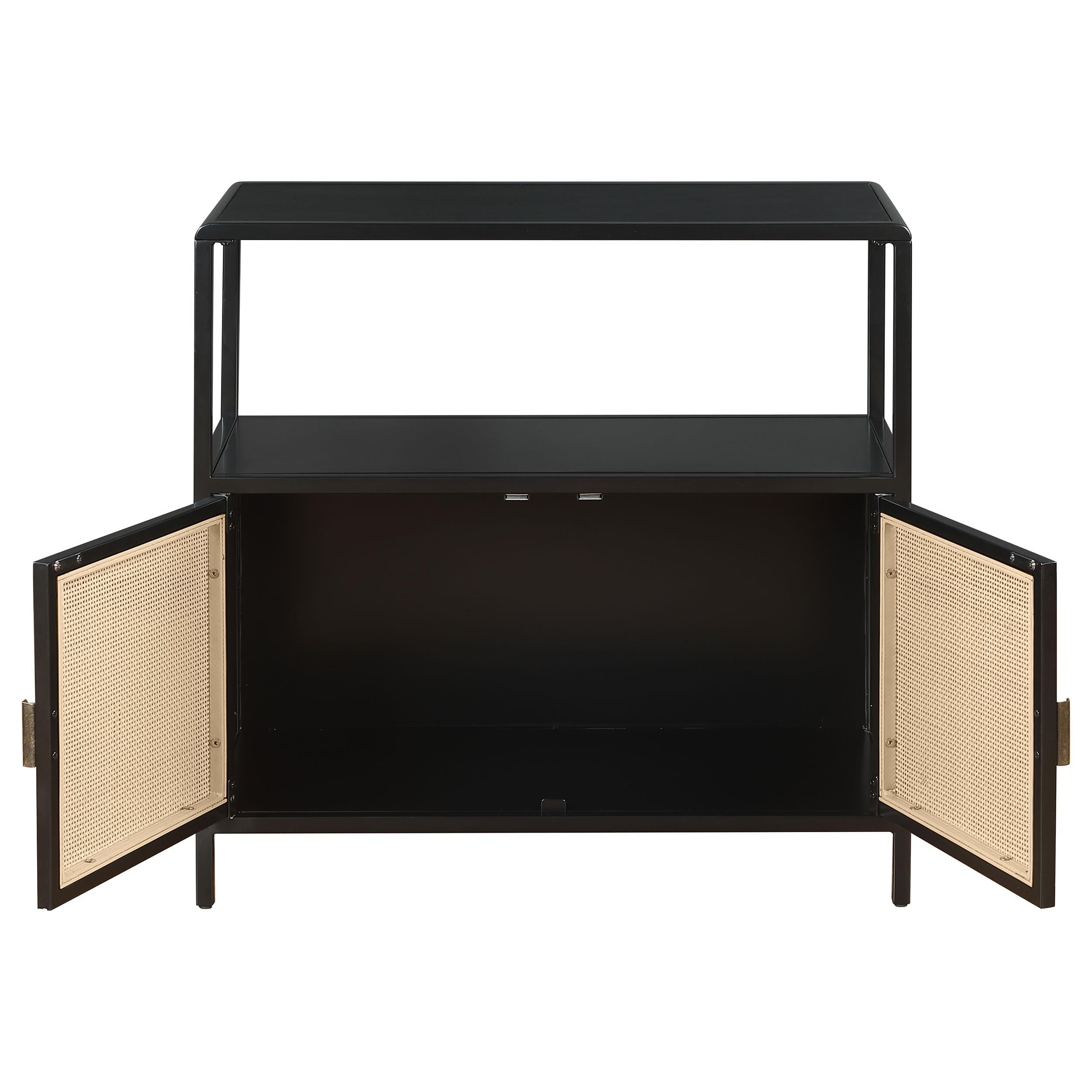 Coaster Furniture Amherst 961641 2-door Radio Weave Cane Metal Accent Cabinet - Black IMAGE 3