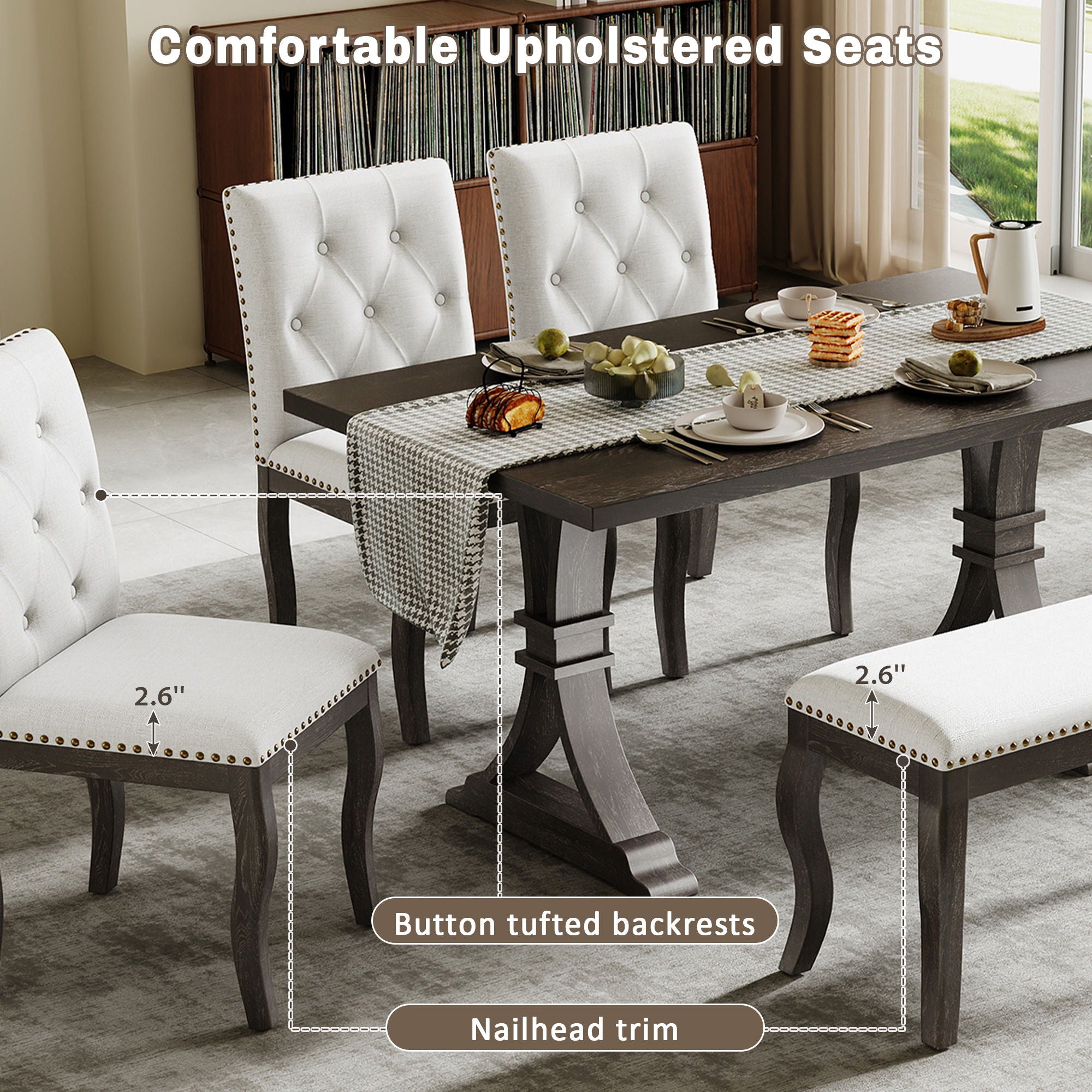 Dining Set With Bench, 6 Piece
