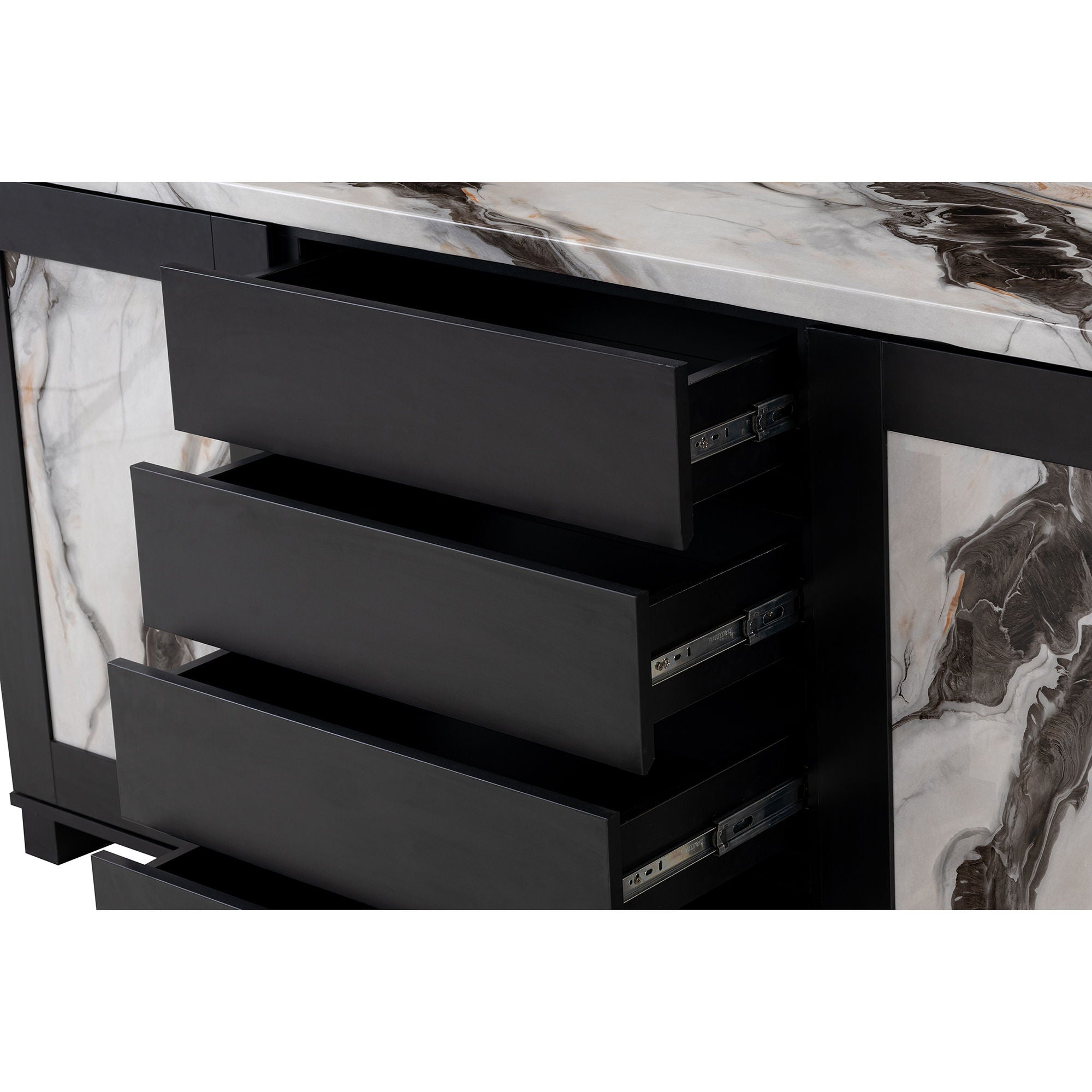 Stacey - Buffet With Storage Drawers And Marble Detailing - Black / Marble