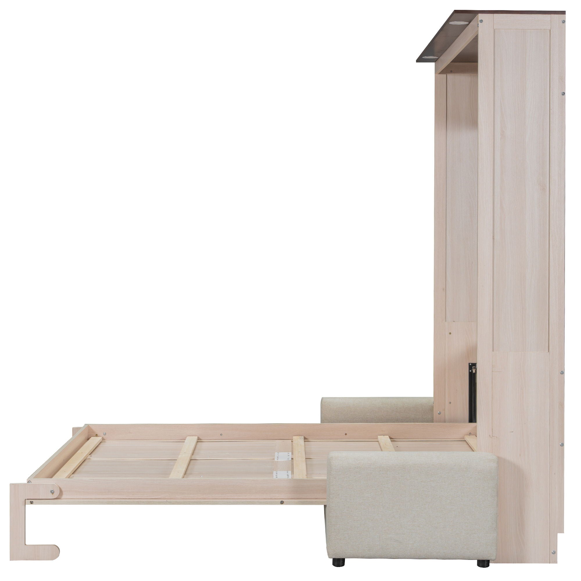 Queen Size Murphy Bed With Sofa And LED - Beige