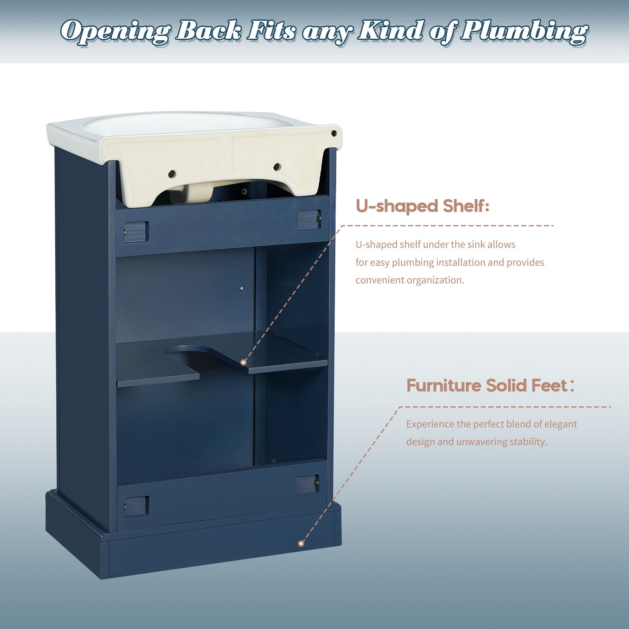 Bathroom Vanity With Bulged Sink, Cabinet, Soft-Close Door, Freestanding Single Unit