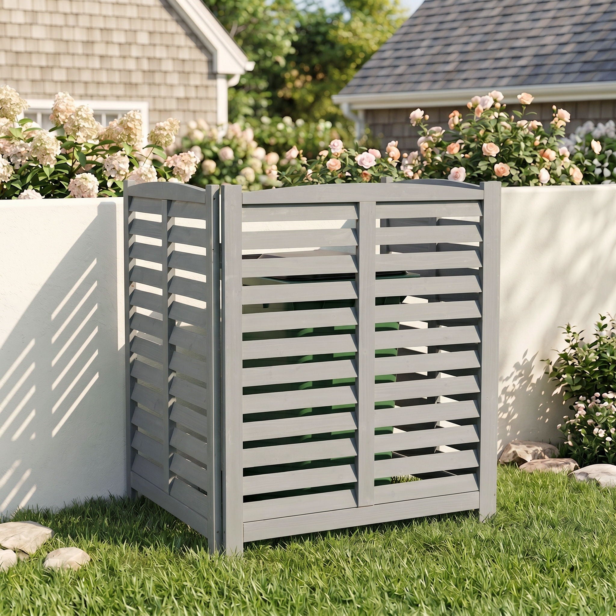 3 Panel Outdoor Wooden Air Conditioner Fence