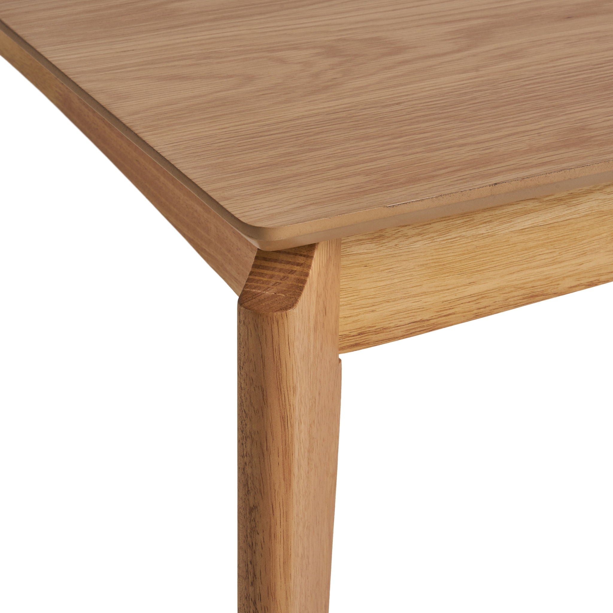 Mid Century Dining Table, Rubberwood With Walnut Veneer - Natural Oak