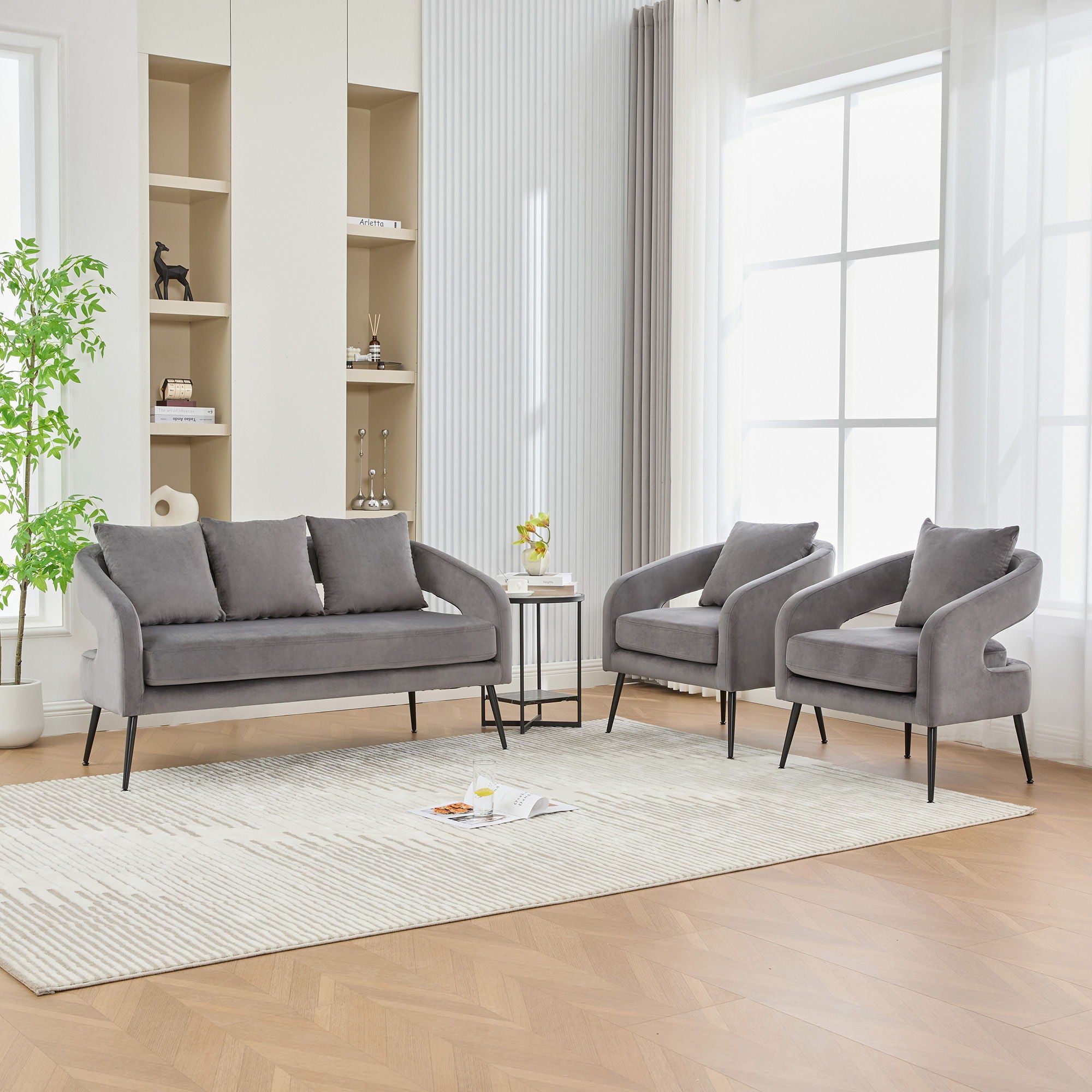 3 Piece Living Room Set, Loveseat & 2 Accent Chairs