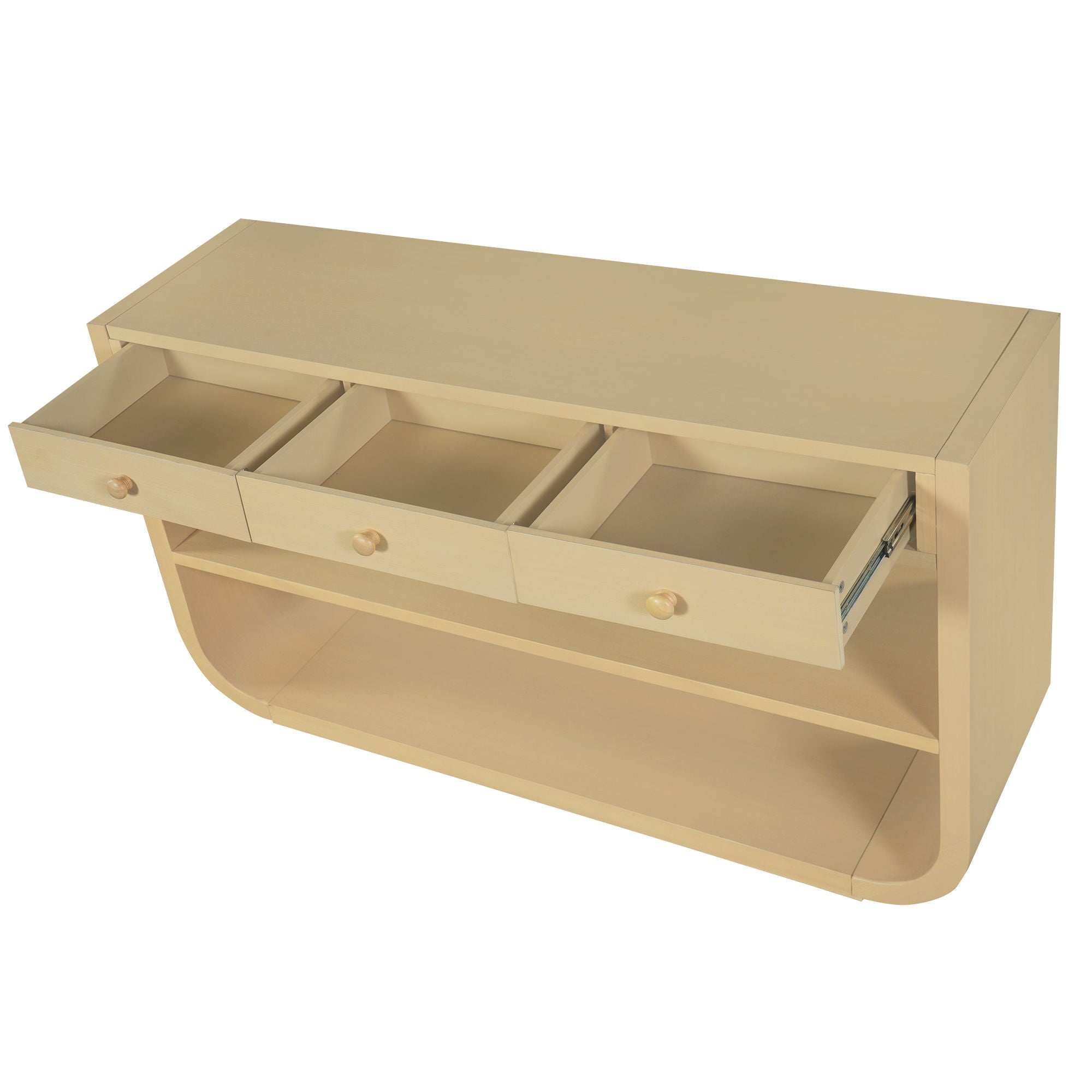 Console Table With 3 Soft Close Drawers & 2 Open Shelves - Natural