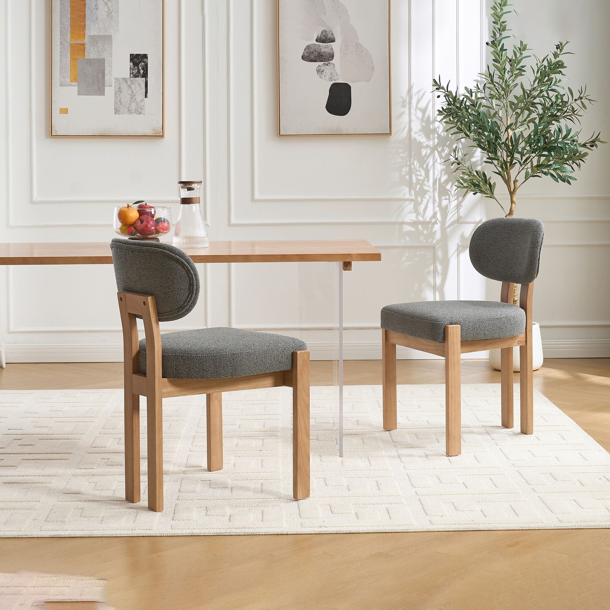 Dining Chairs With Ergonomic Backrest And Adjustable Feet (Set of 2)