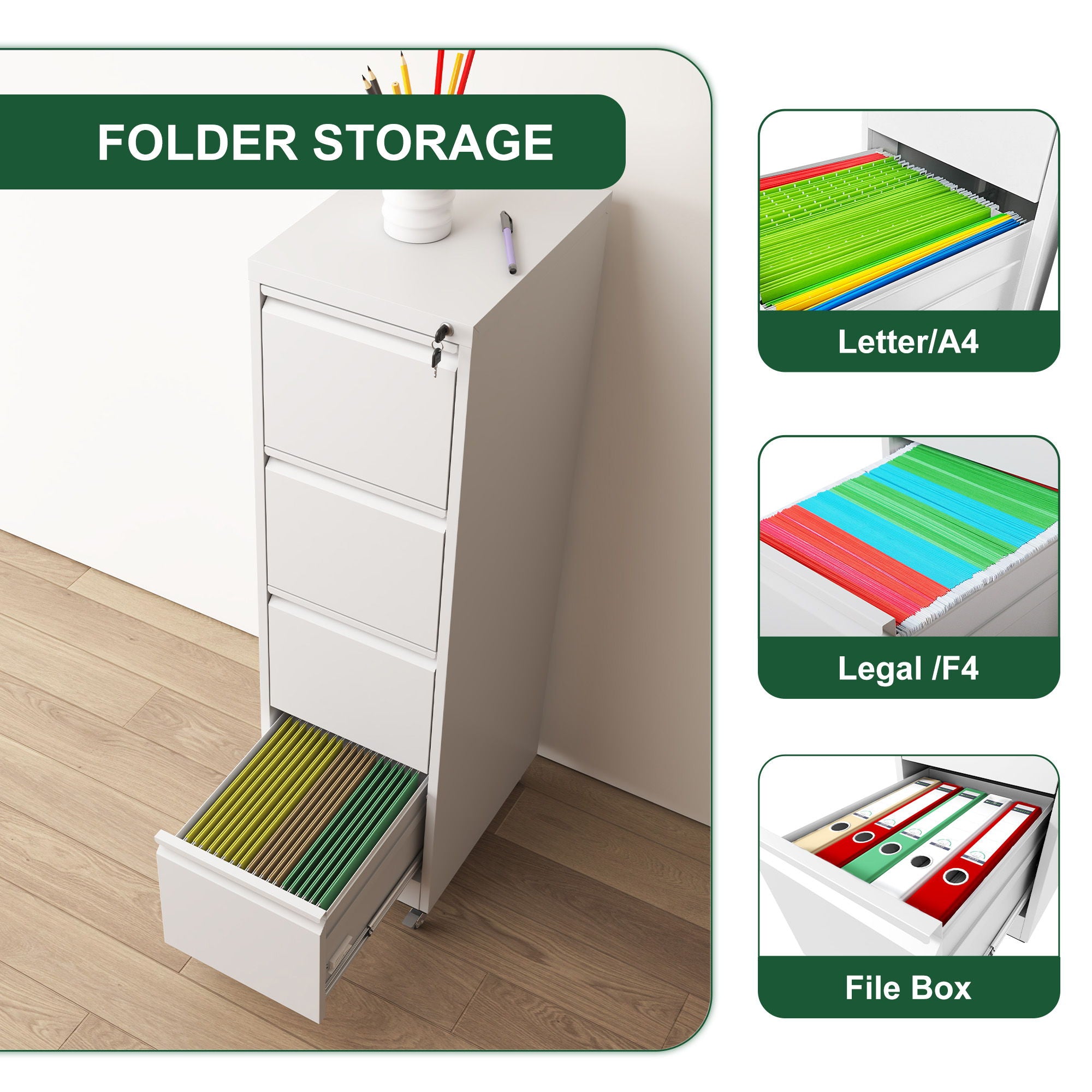 Drawer Metal Locking Vertical File Cabinet With Wheels Heavy Duty Lockable Storage