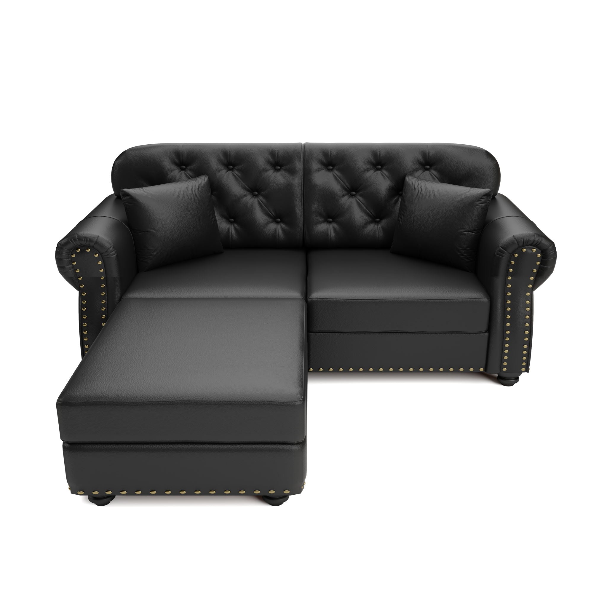 Upholstered Sofa With Nailhead Trim, Rolled Armrests With Ottoman
