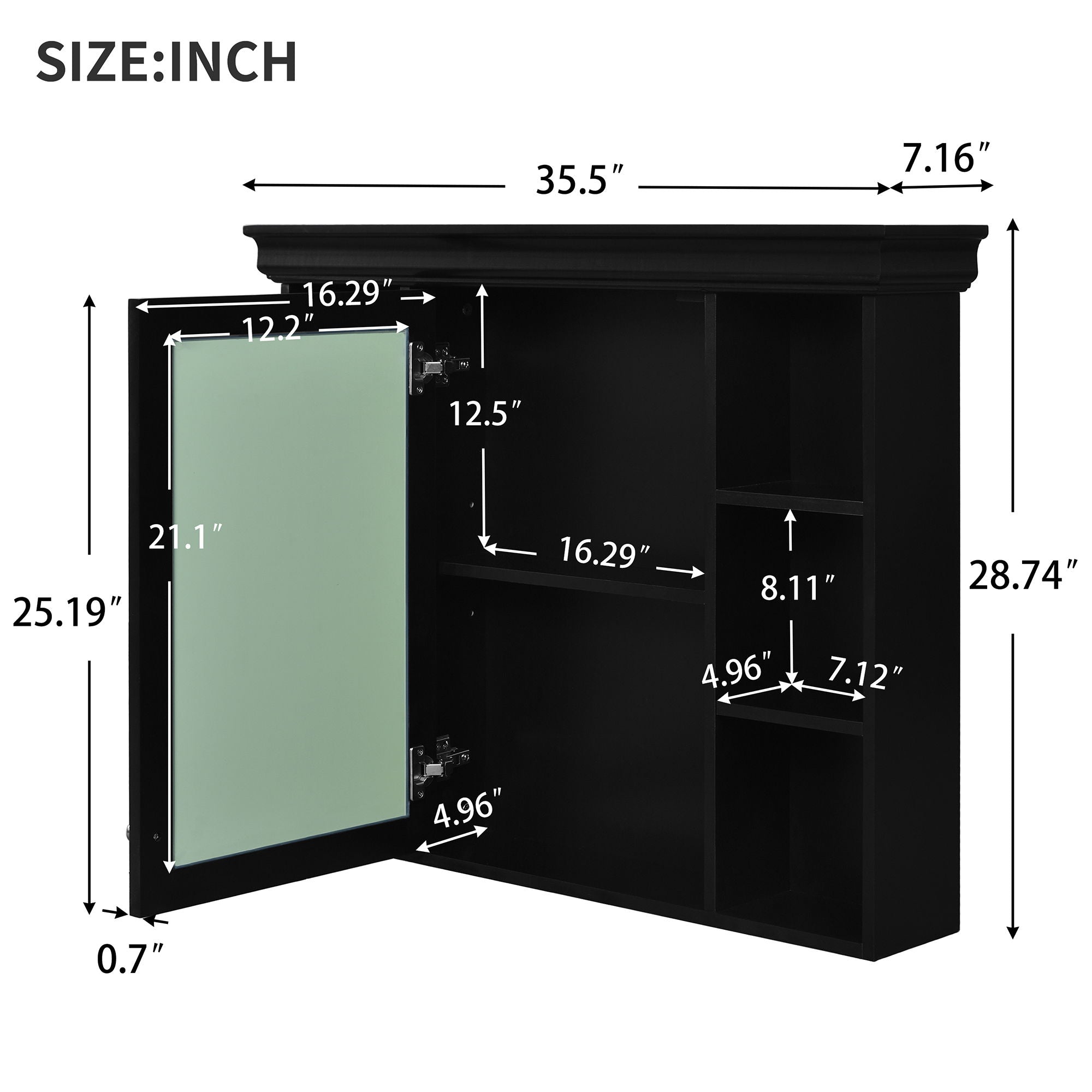 Bathroom Vanity With Medicine Cabinet, Storage Cabinet With 4 Drawers, Adjustable Shelf Mirror