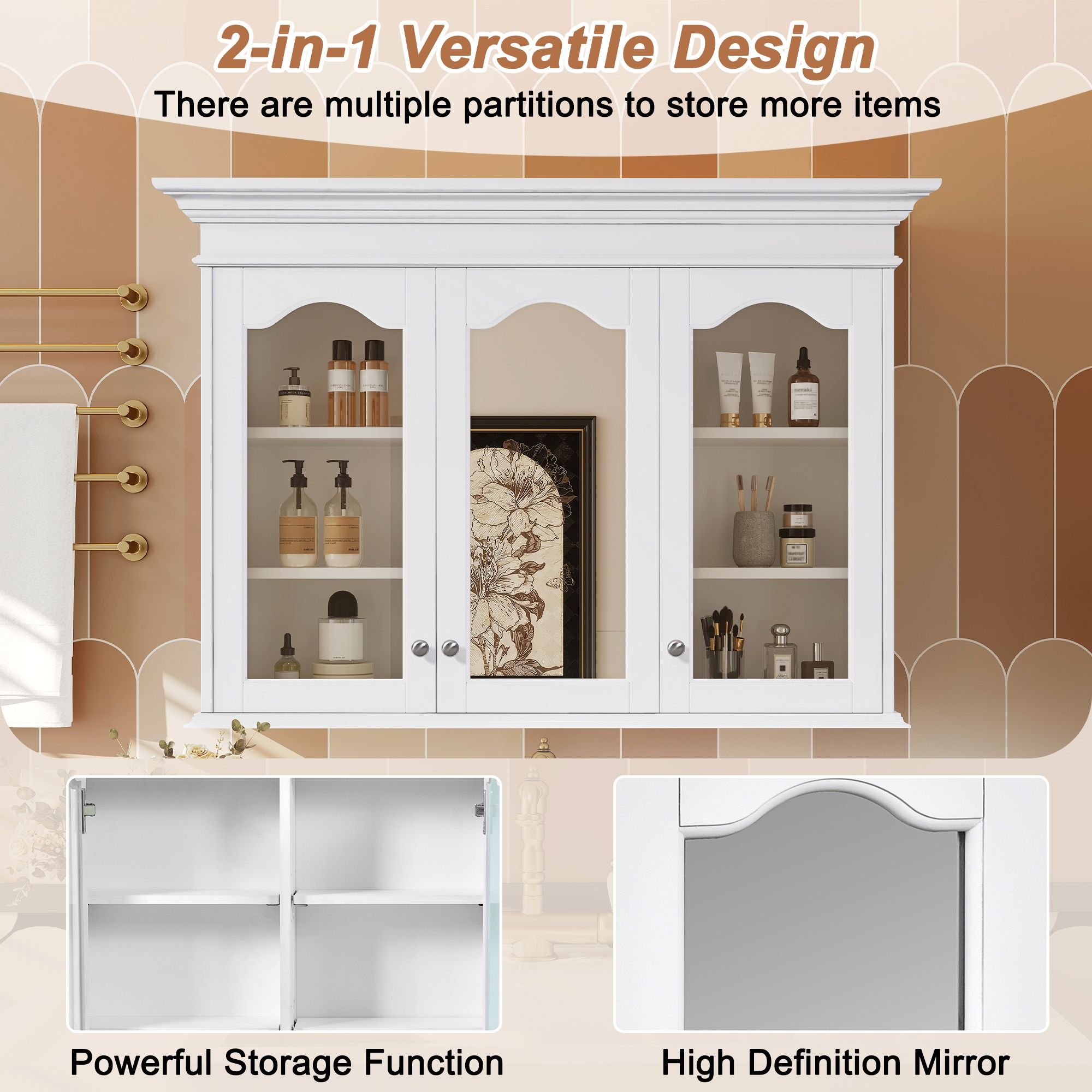 Medicine Cabinet With Mirror Door And Adjustable Shelves, Wall-Mounted Bathroom Storage Cabinet - White