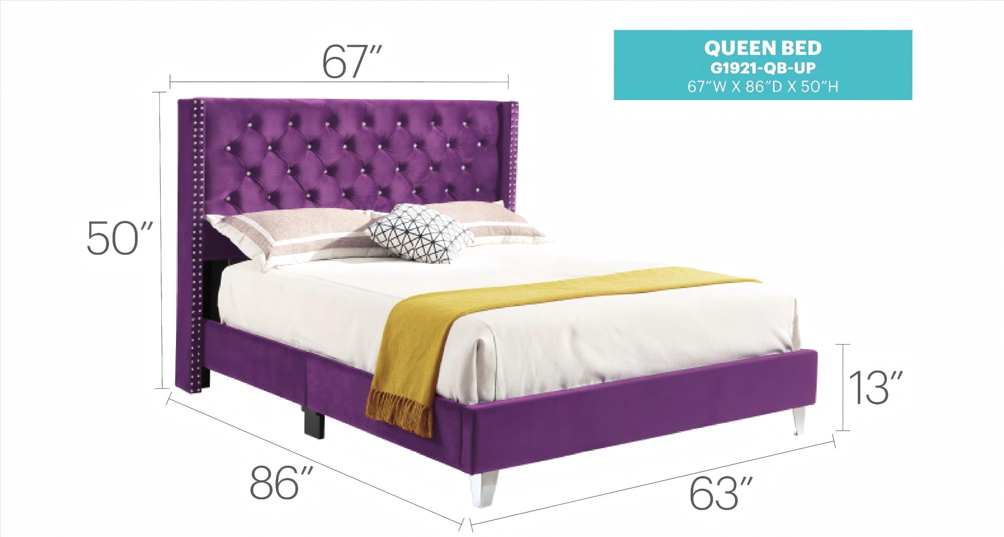 Upholstered Nailhead Trim Chic Bed