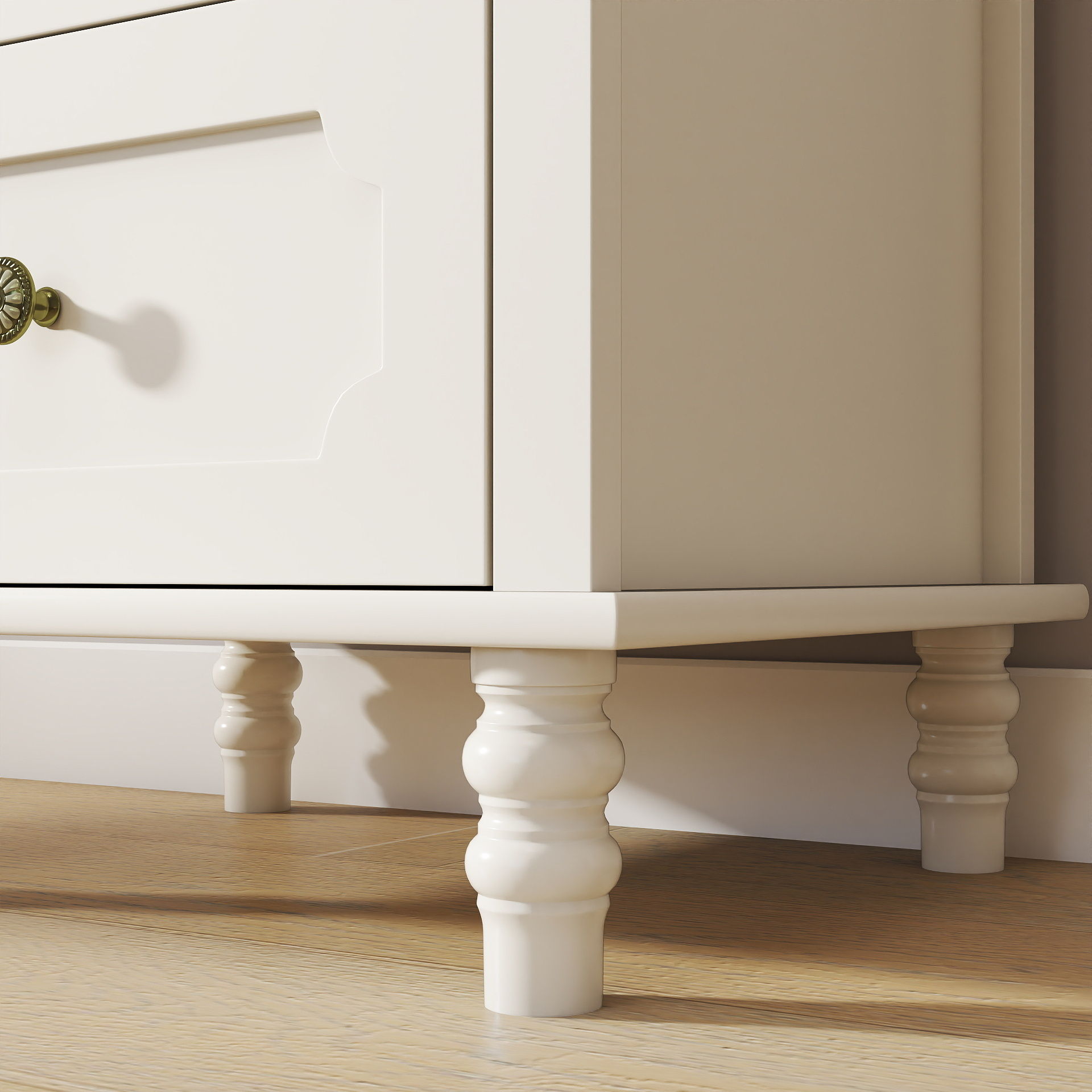 Minimalism Buffet Cabinet With Glass Doors And Double Drawer