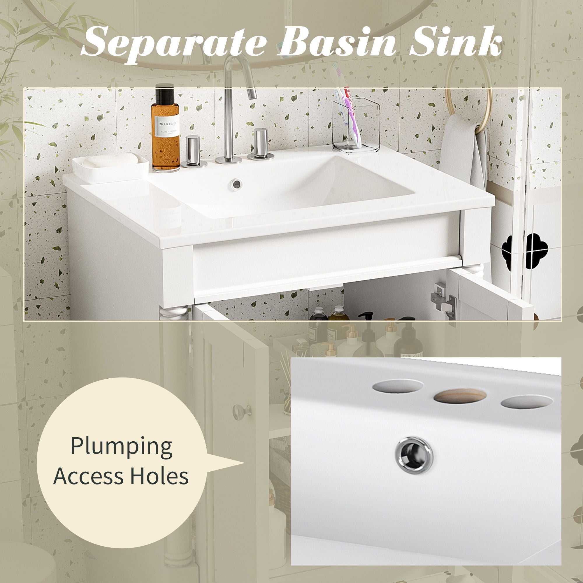 Bathroom Vanity With Top Sink, 2 Tier Storage Cabinet