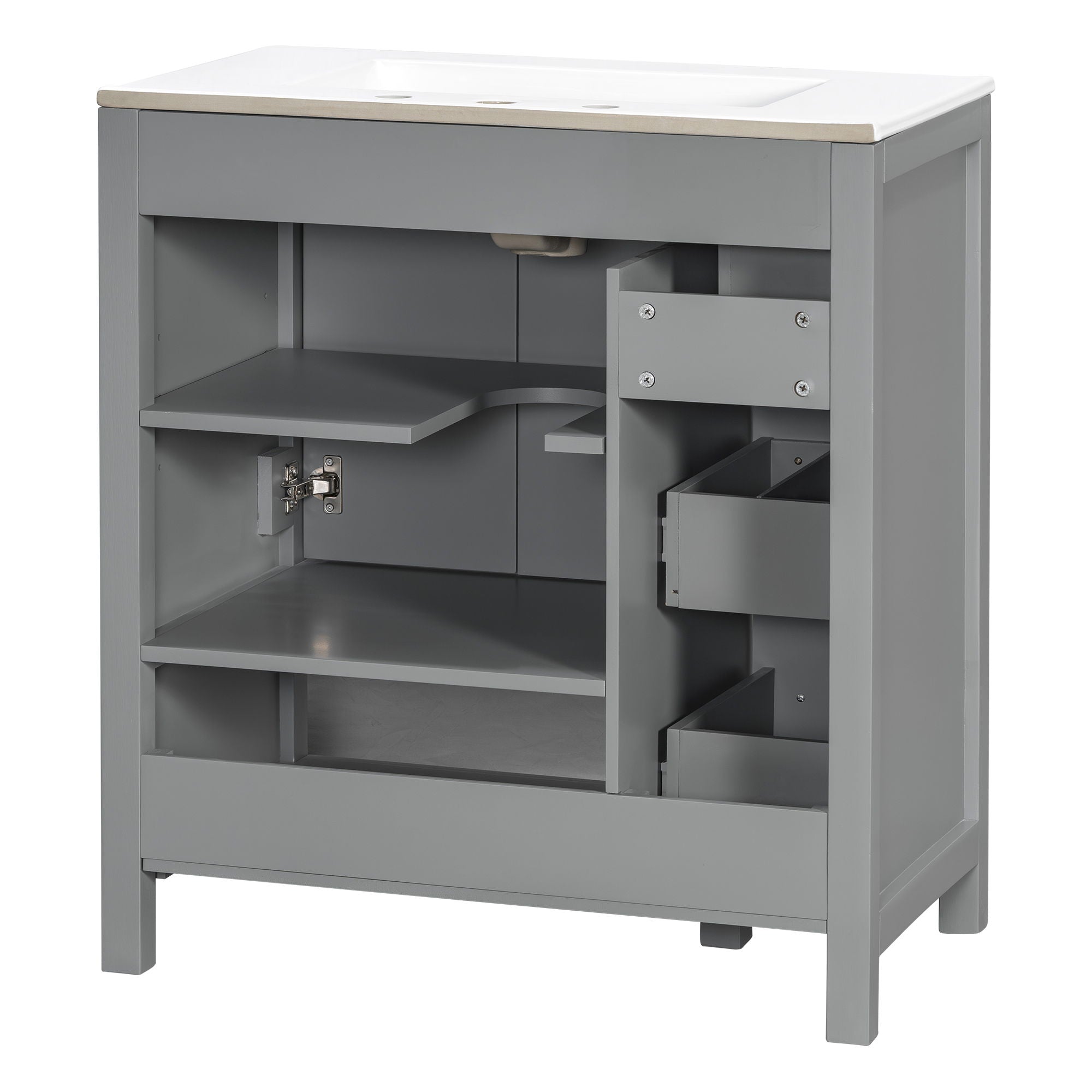 Bathroom Vanity With Sink Top, Bathroom Vanity Cabinet With 2 Doors And 2 Drawers, Open Shelf