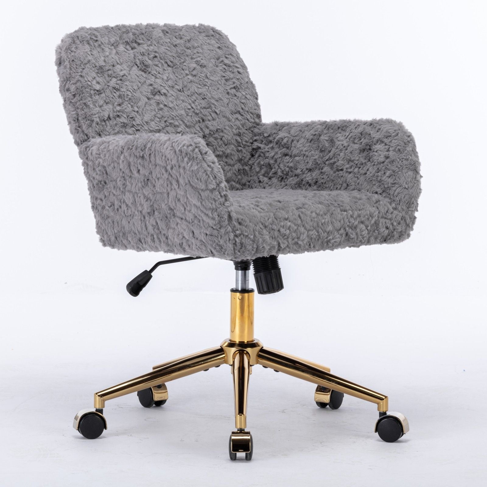 Office Chair, Artificial Rabbit Hair Home Office Chair With Metal Base, Adjustable Desk Chair Swivel Office Chair, Vanity Chair