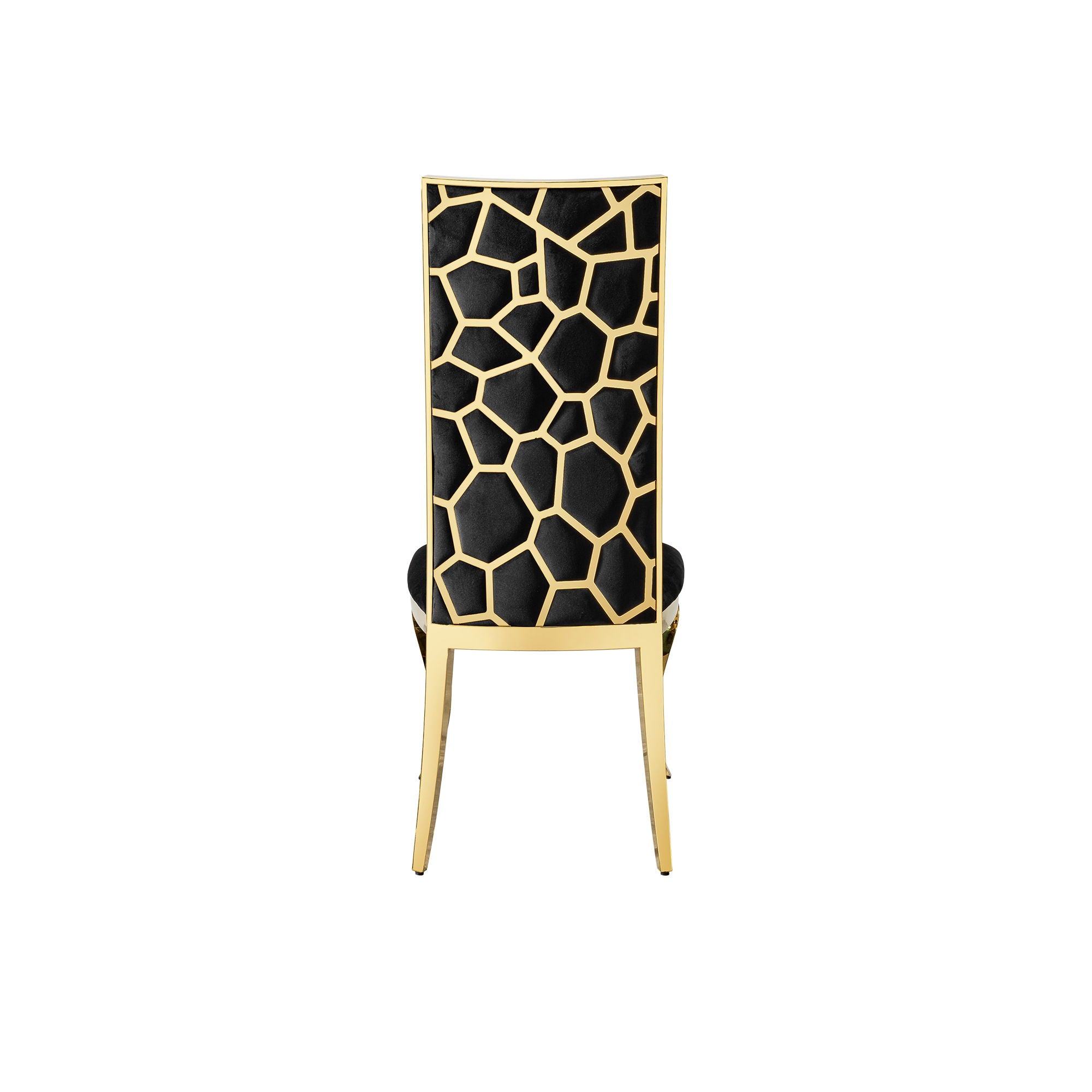 Dining Chair (Set of 2) With Unique Backrest Stainless Steel Legs - Gold