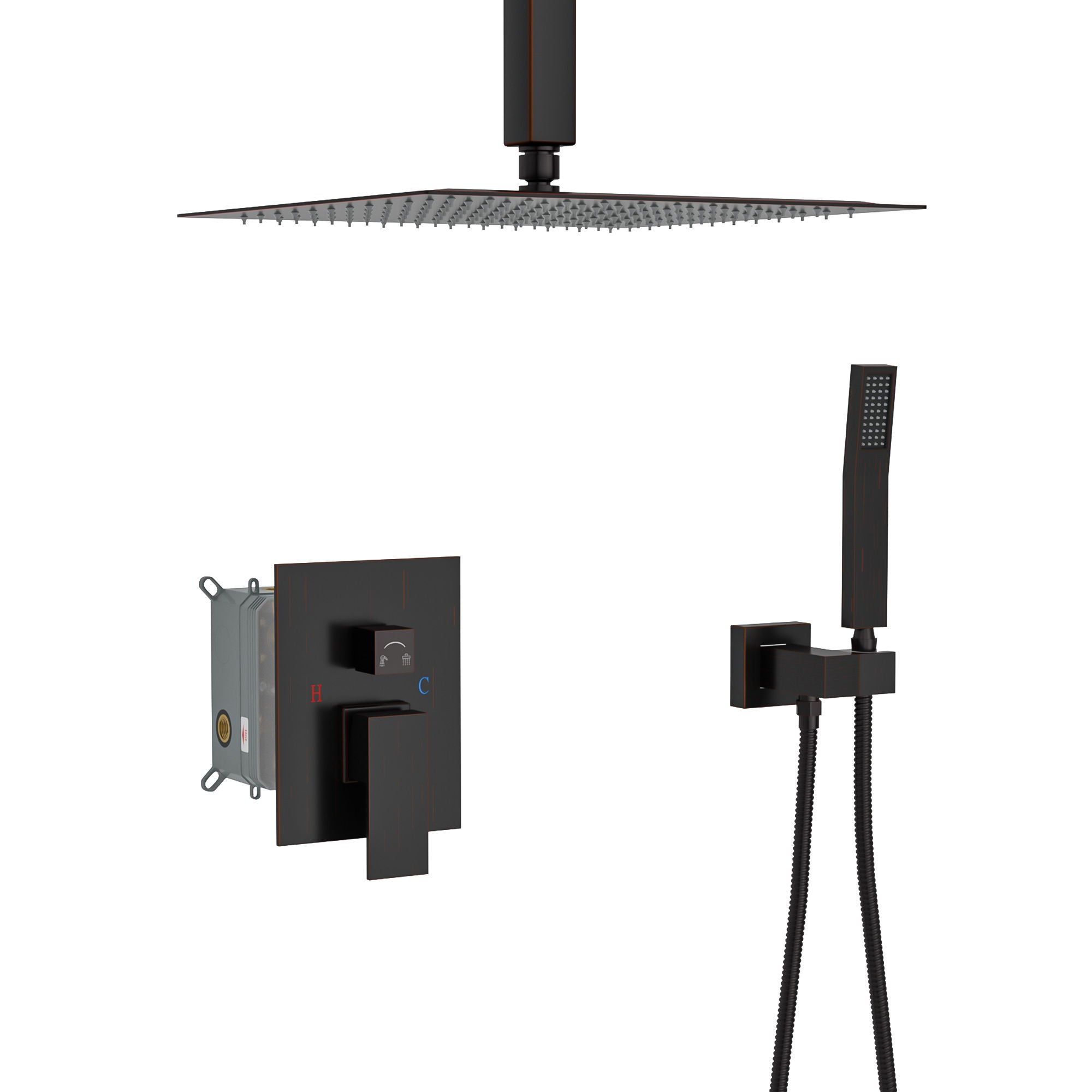 Dual Shower Head System With Ceiling Mount And Rough In Valve