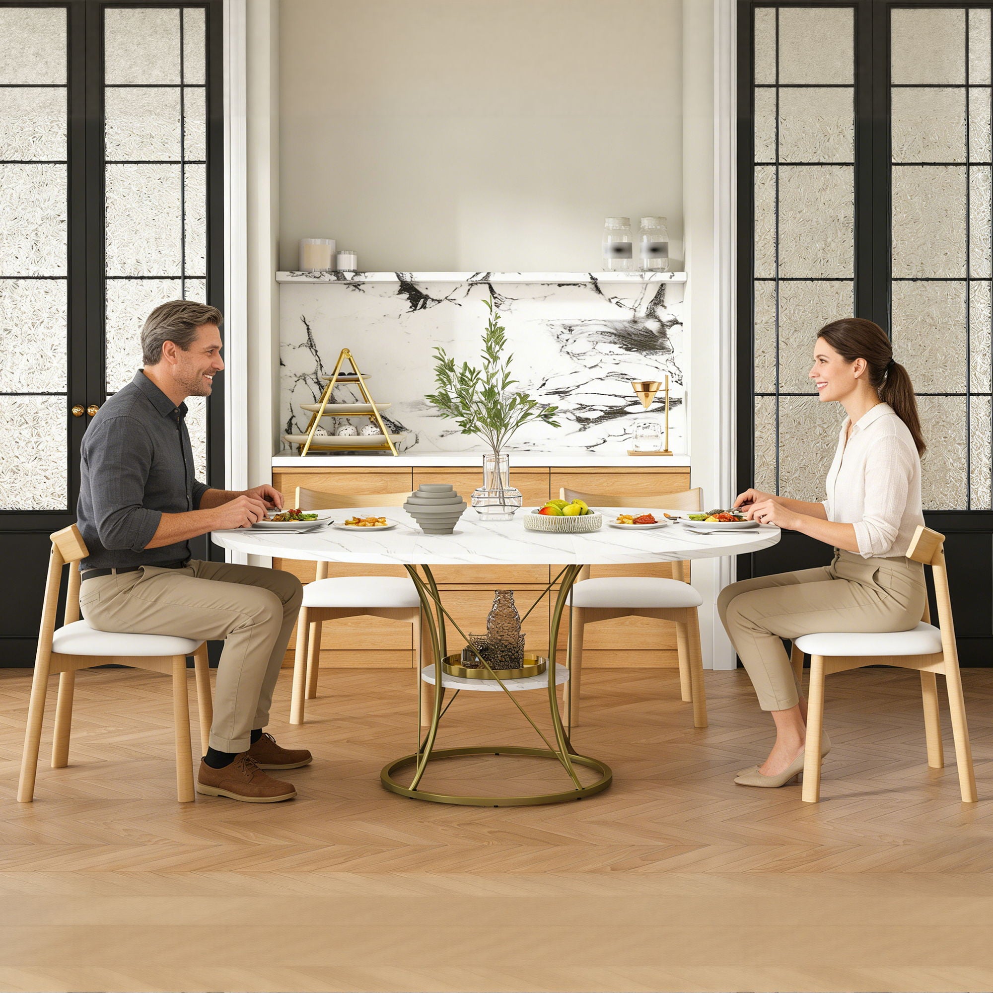 Round Extendable Dining Table Set With Chairs