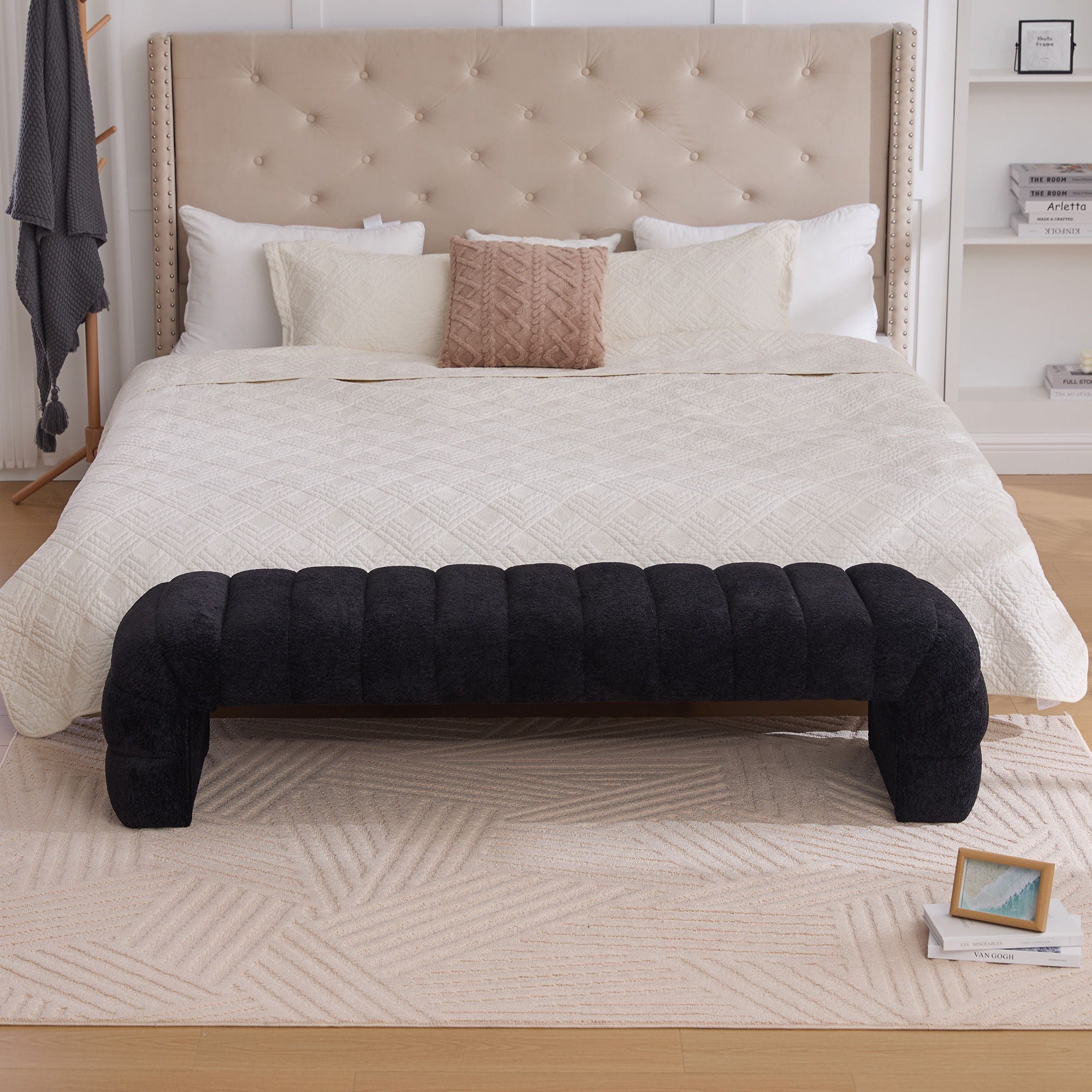 Modern Upholstered Armless Bed Bench With Channel Tufted Design