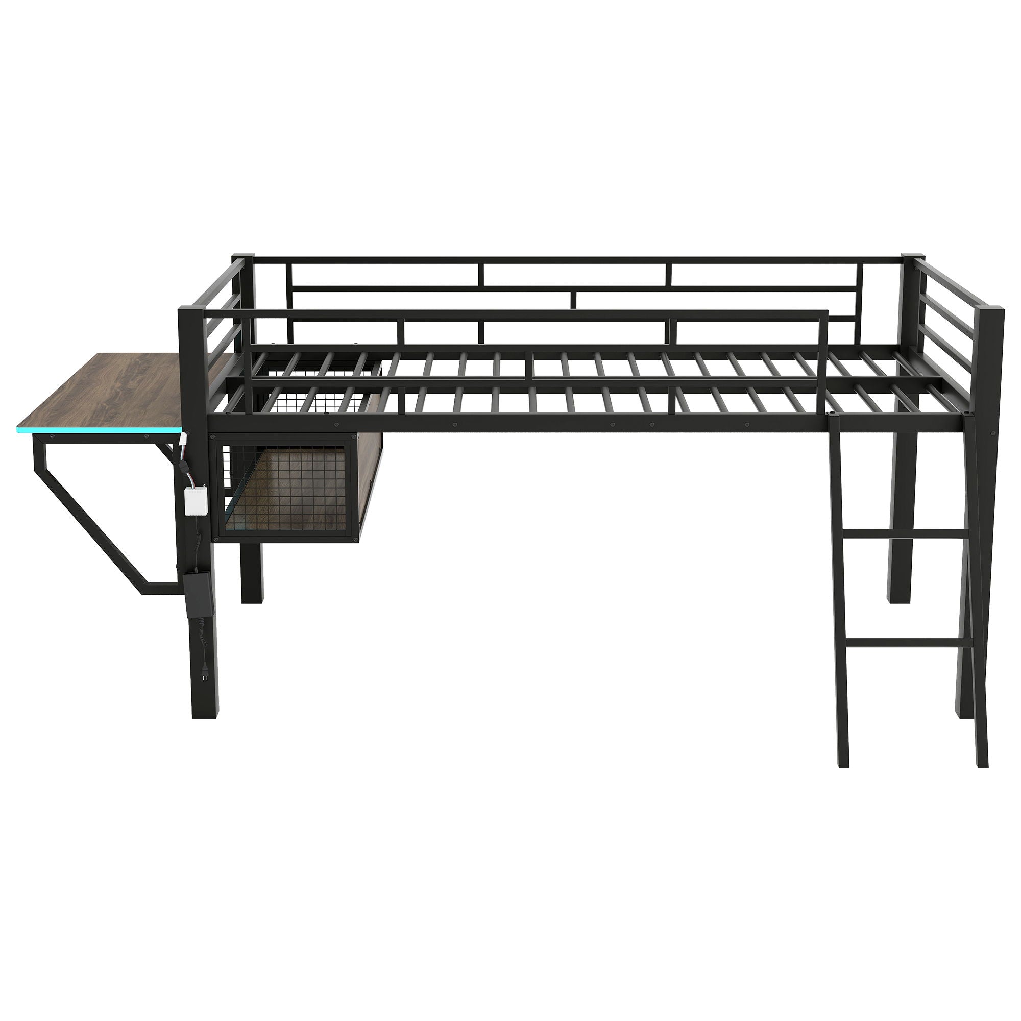 Gaming - Twin Loft Bed With Desk And LED - Black