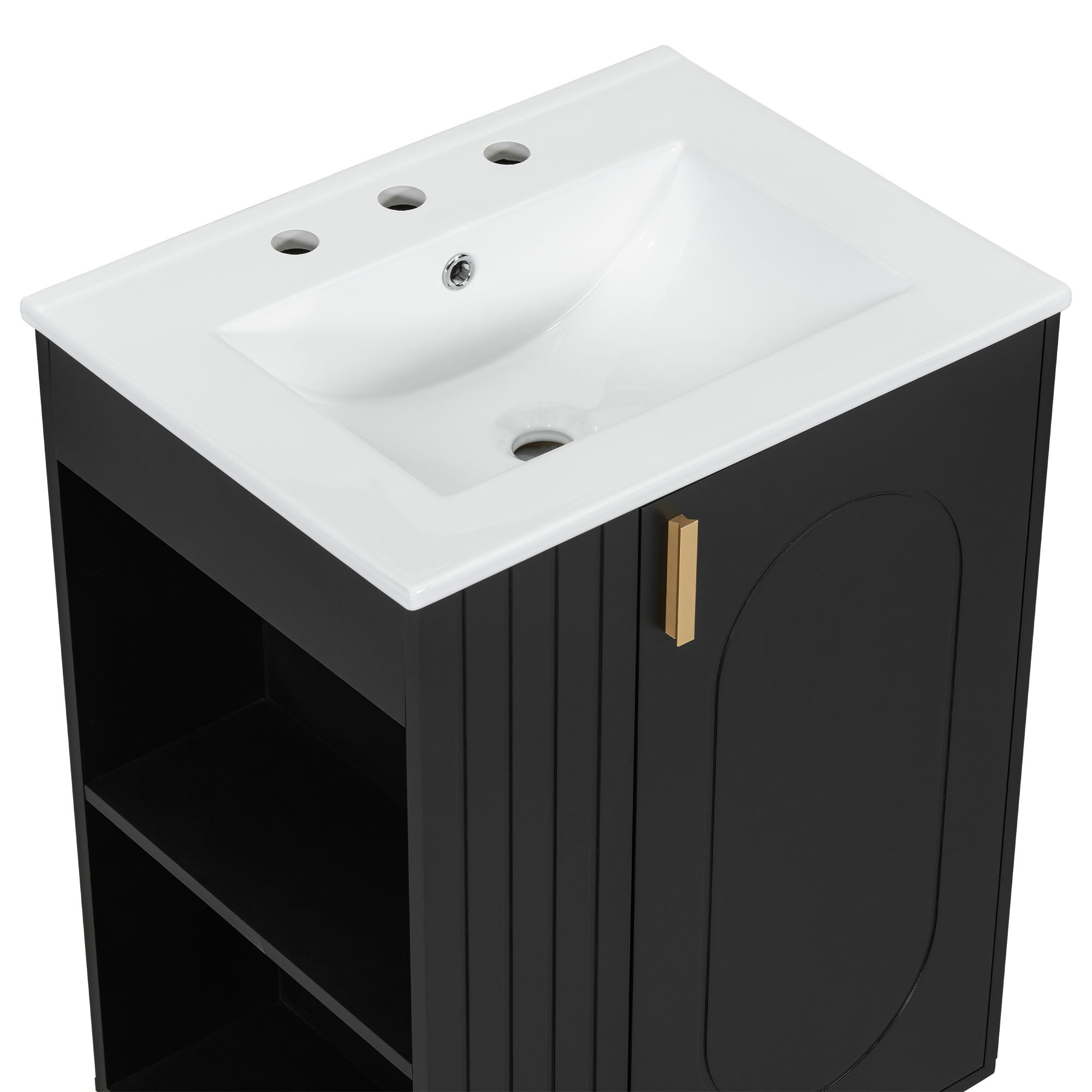 Classic Retro Bathroom Vanity With Sink, Door Shelf, Side Open Storage Frame
