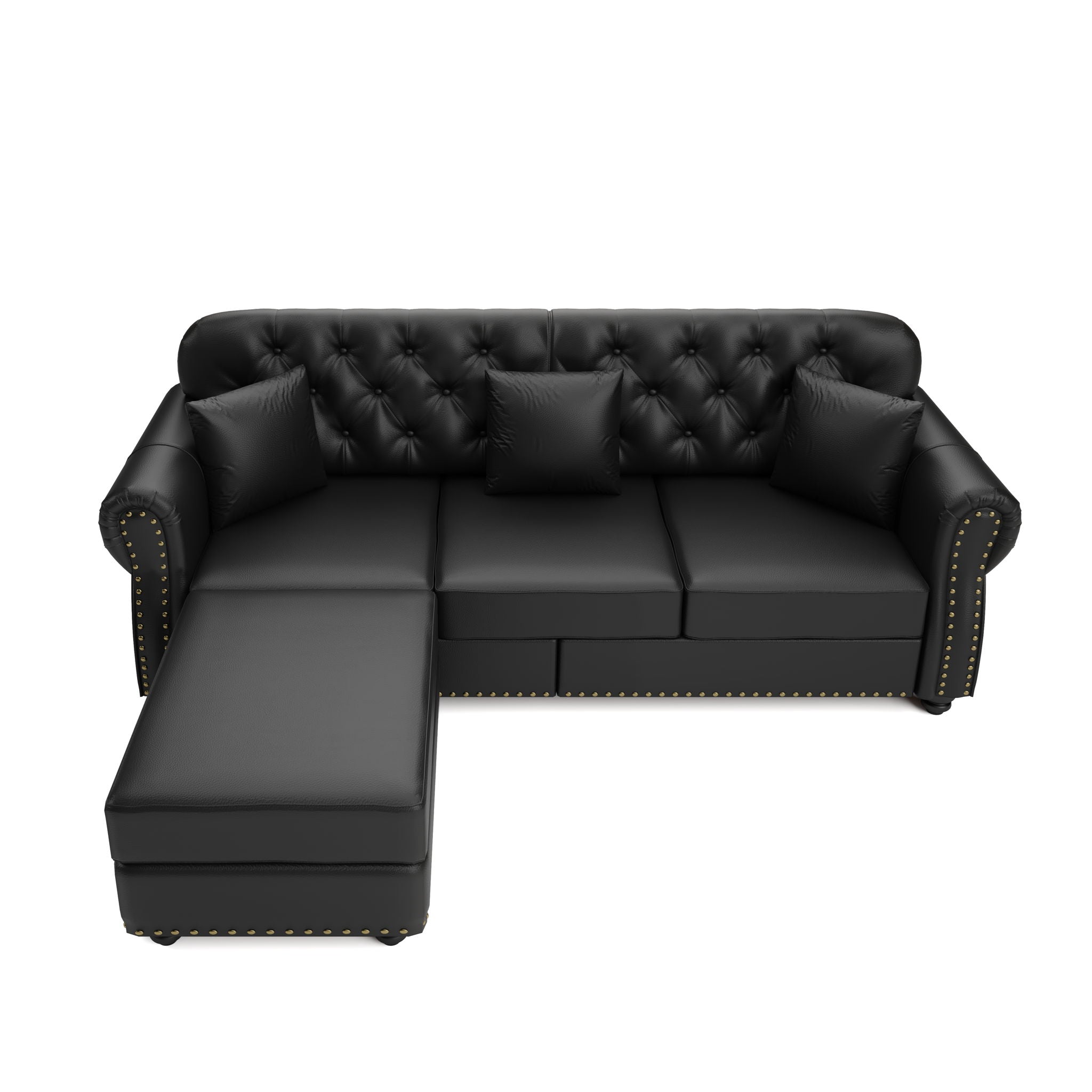 Upholstered Sofa With Nailhead Trim, Rolled Armrests With Ottoman