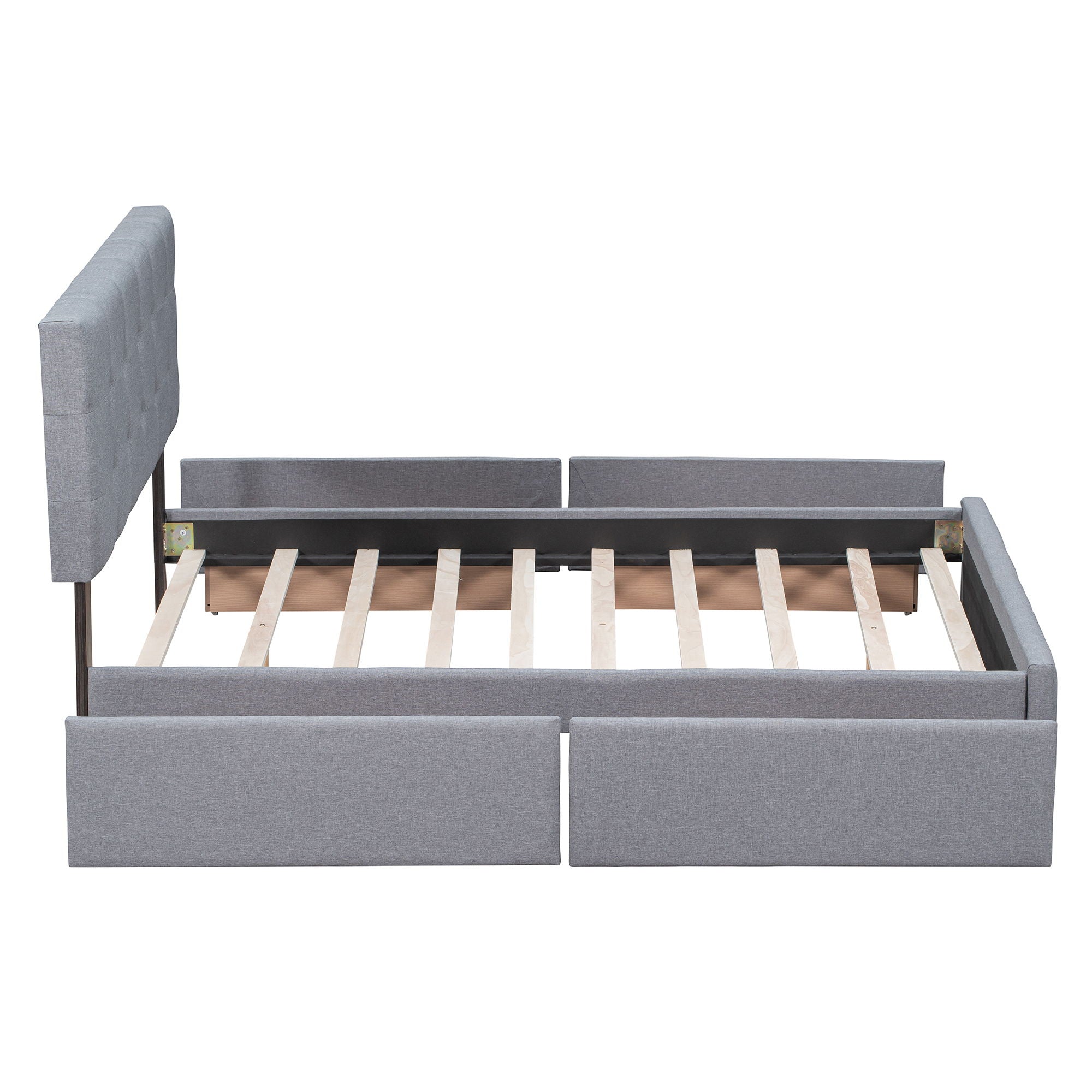 Upholstered Platform Bed With Classic Headboard And Drawers, No Box Spring Needed