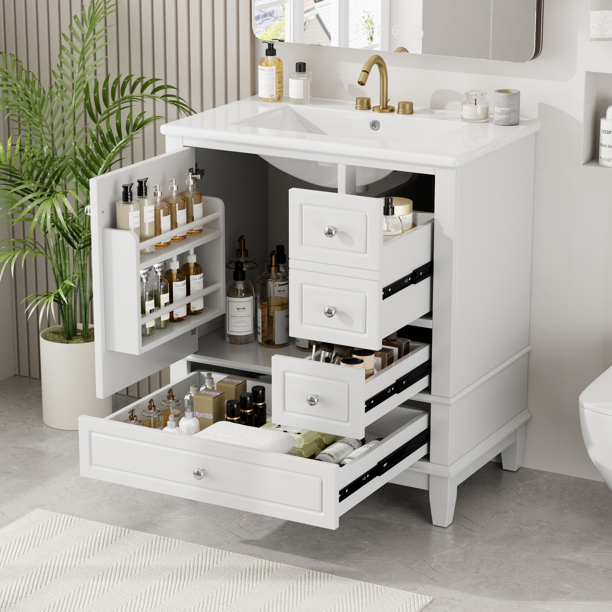 Freestanding Bathroom Vanity With Sink, Soft Close Door, 3 Drawers