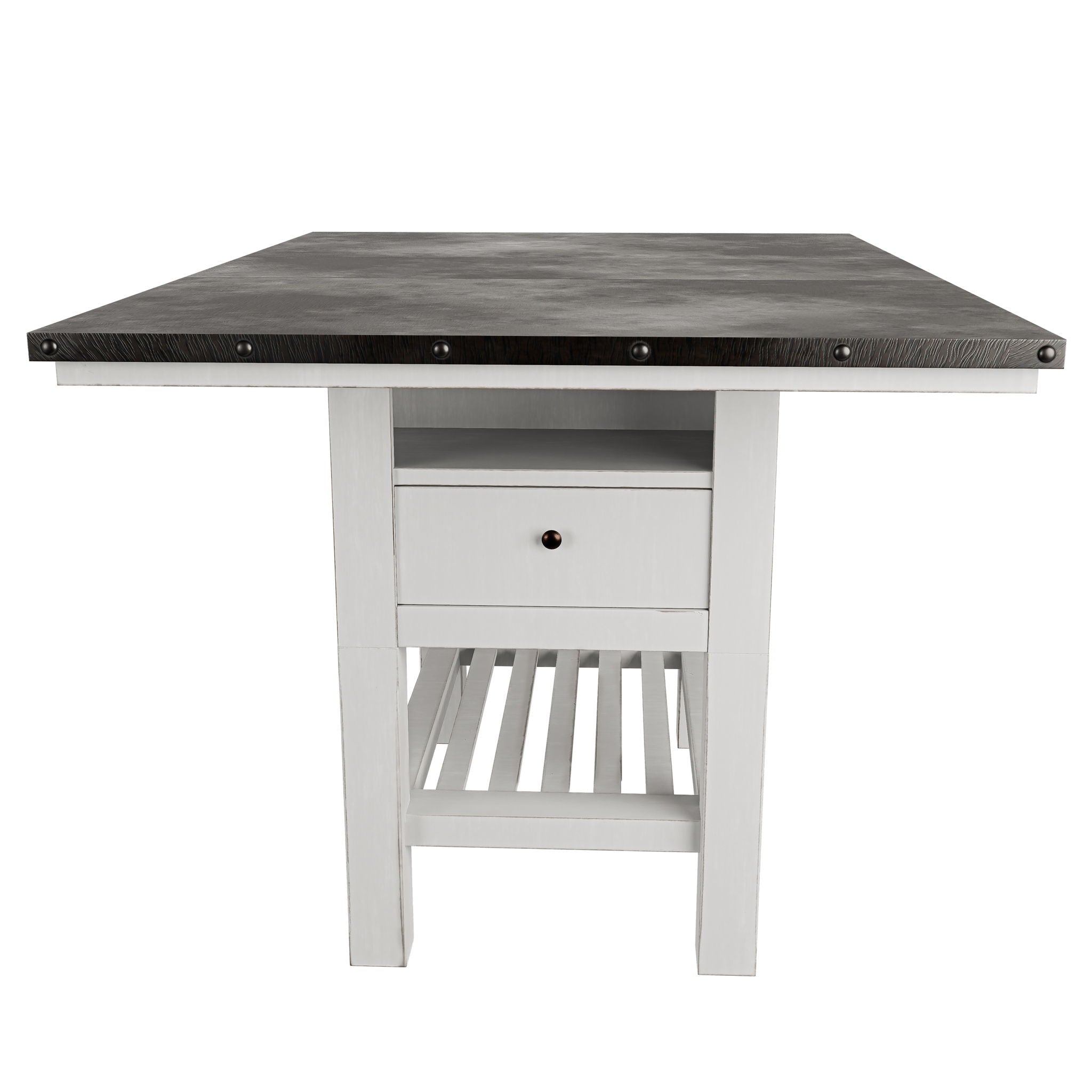 Counter Height Dining Table With 2 Leaves, Under Table Storage - Antique White / Gray