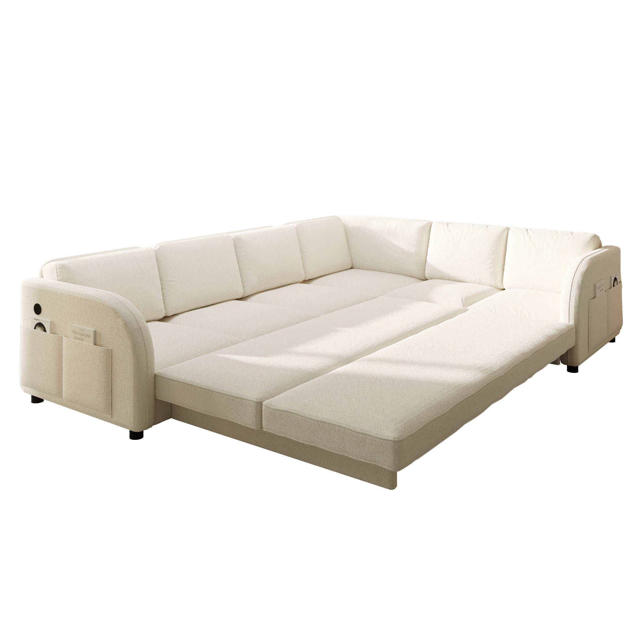 L-Shaped Couch With Pull-Out Bed, Convertible Sleeper Sofa With Side Pocket & USB Port