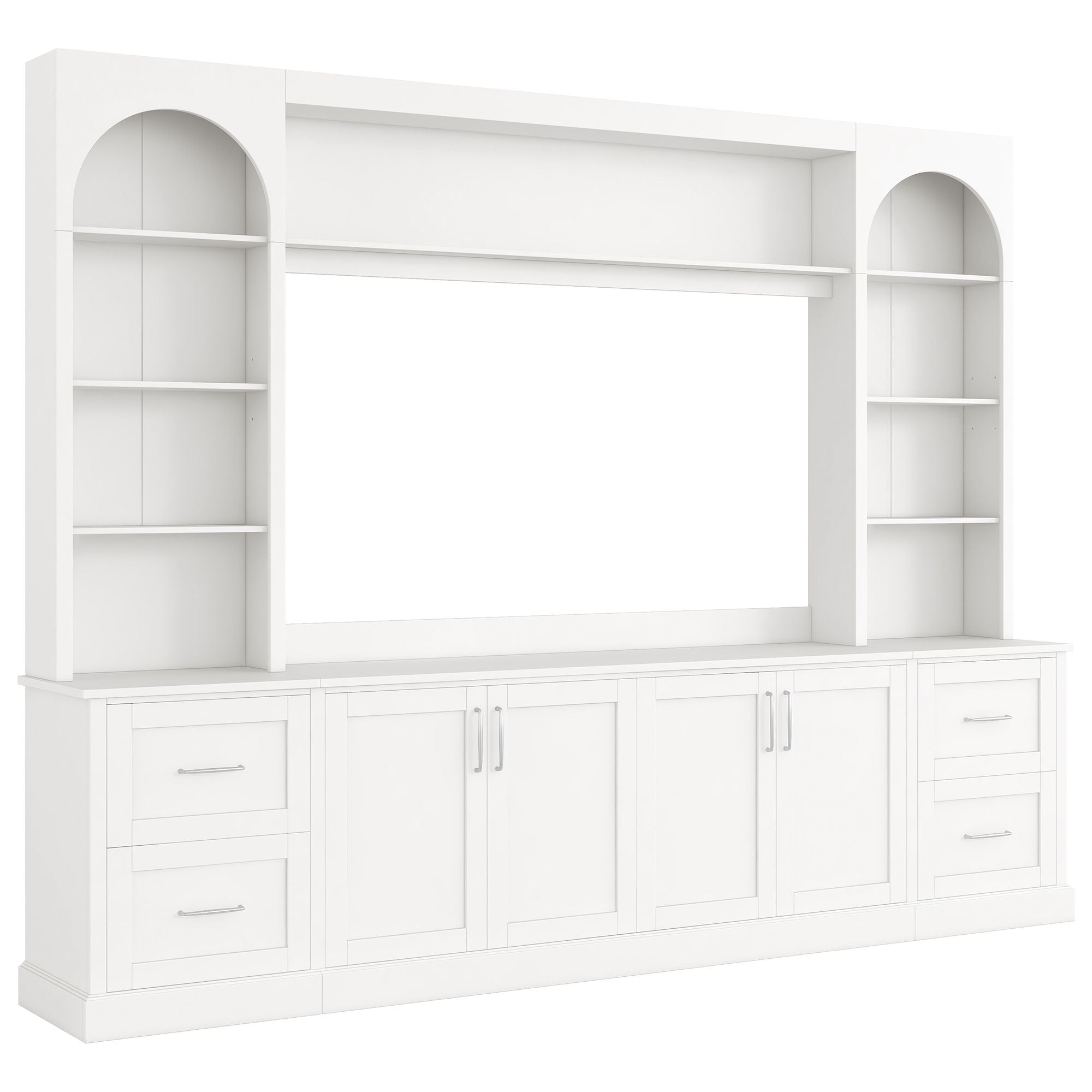 Arched Entertainment Center Wall Unit With Drawers, TV Stand