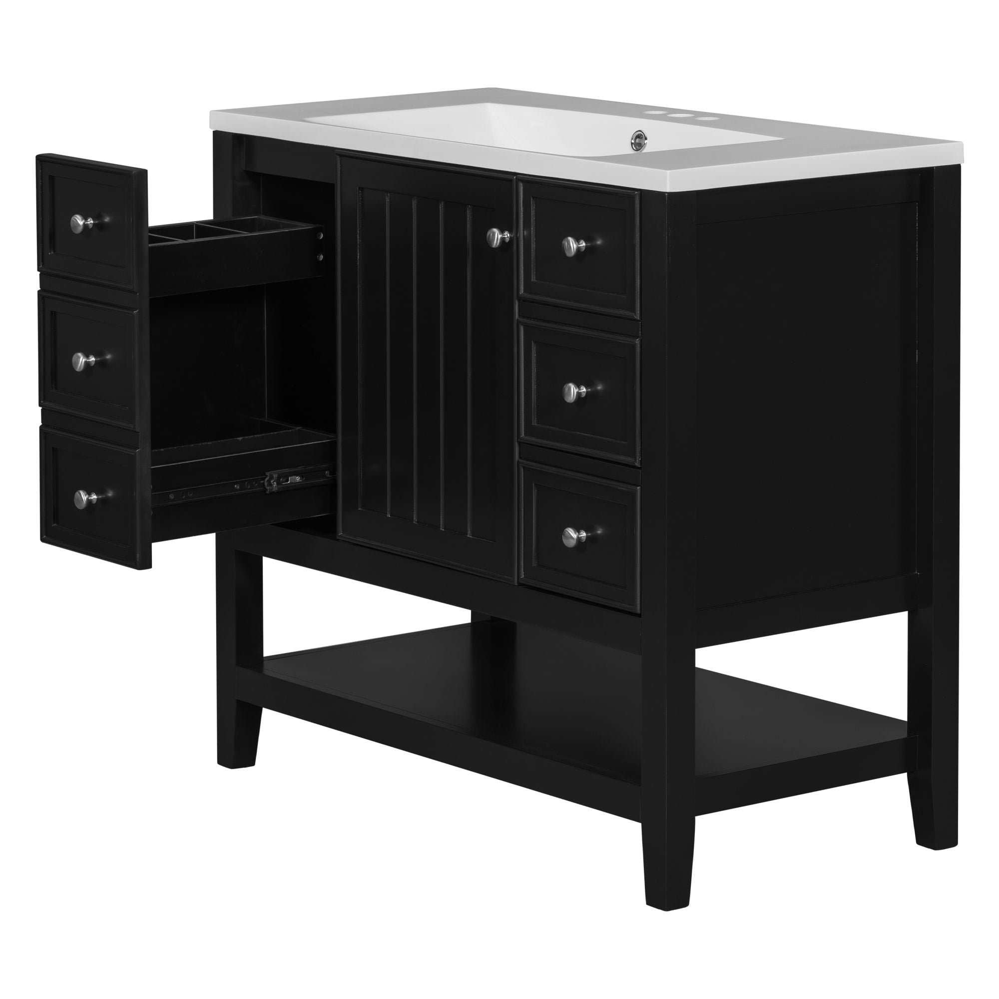 36" Bathroom Vanity & Sink, 2 Cabinet And 3 Drawers - Black