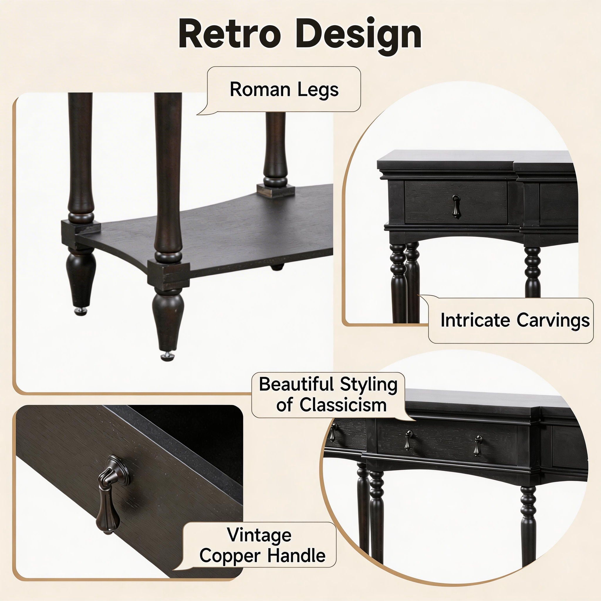 Retro Console Table With 3 Soft Close Drawers