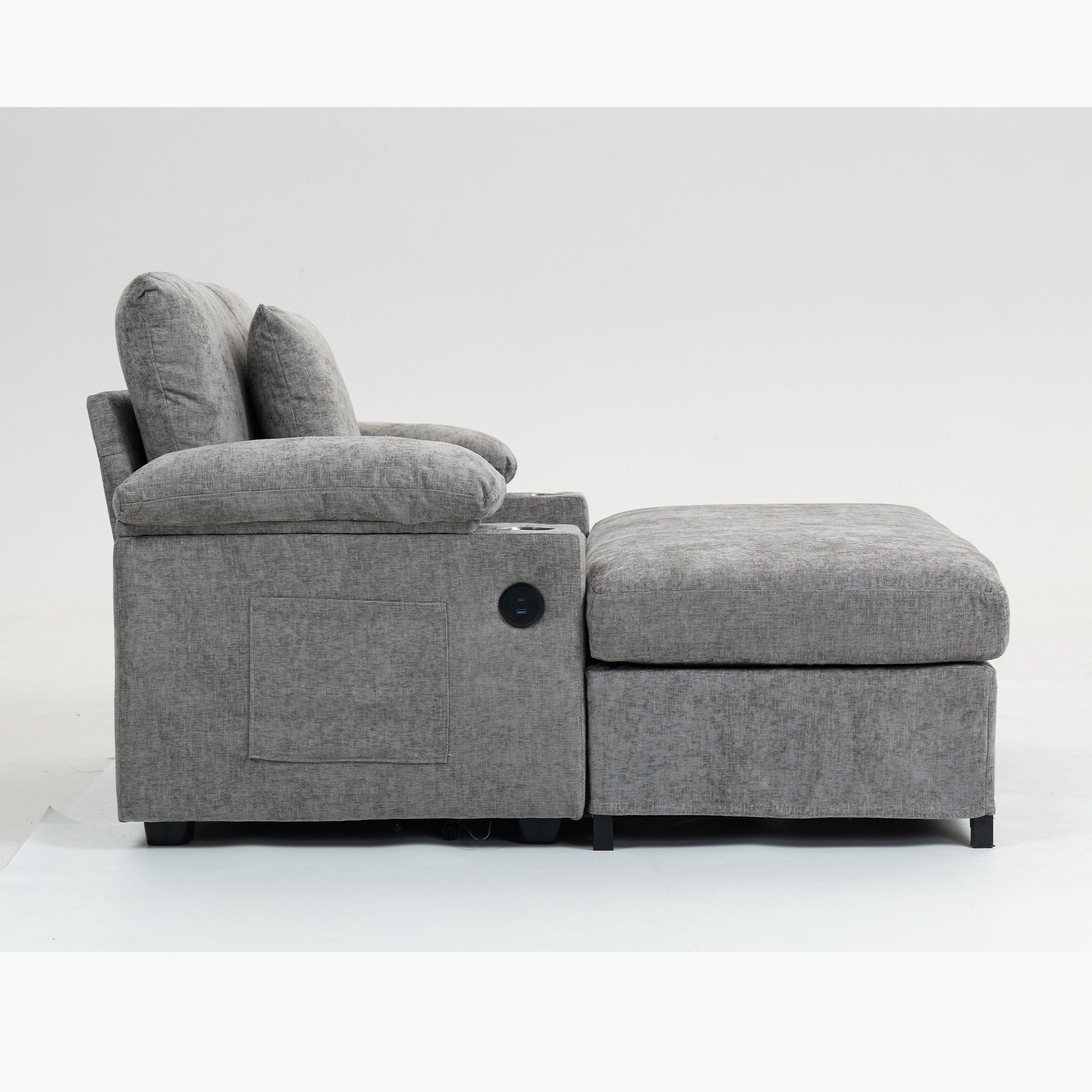 Fabric Sofa Bed With Cupholders And USB Charging Ports Chair For Living Room