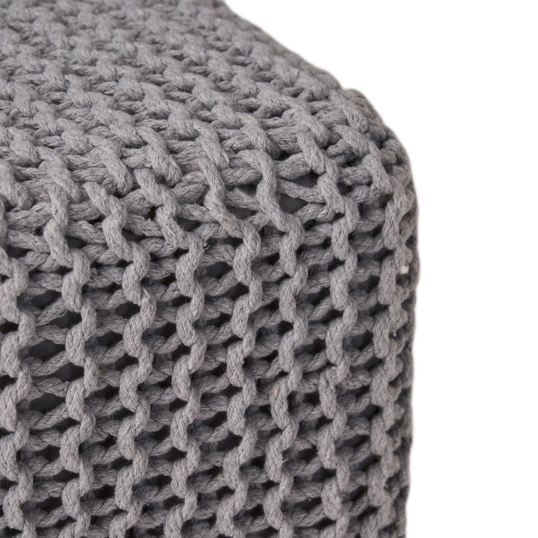 Chabani - Indoor Modern Knitted Fabric Cube Pouf Ottoman - Light Gray