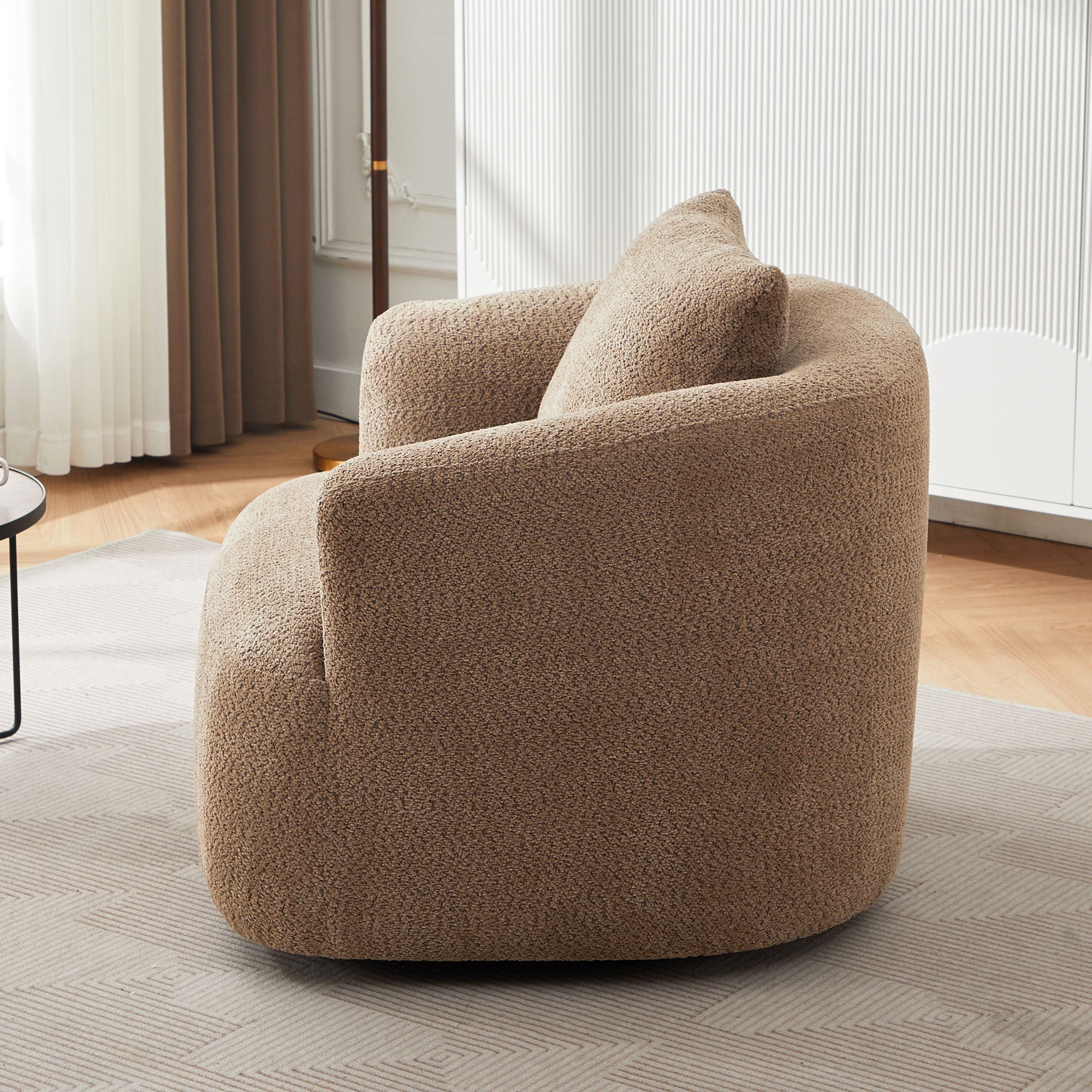360° Swivel Barrel Sofa Chair With Throw Pillow, Upholstered Accent Chair