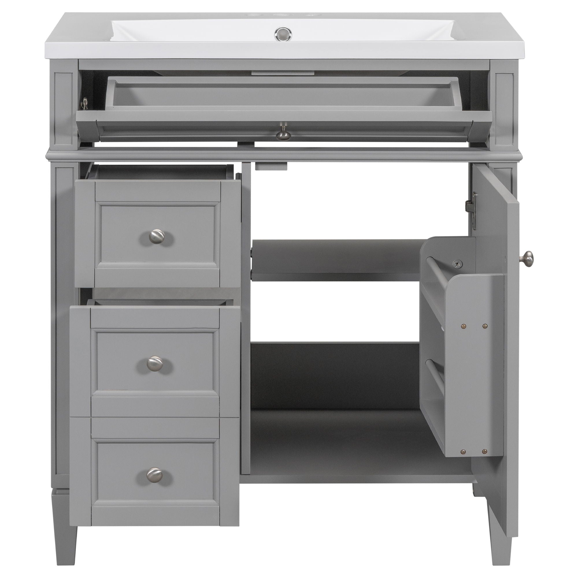Bathroom Vanity With Top Sink, 2 Drawers And Tip Out Drawer, Rectangular Design